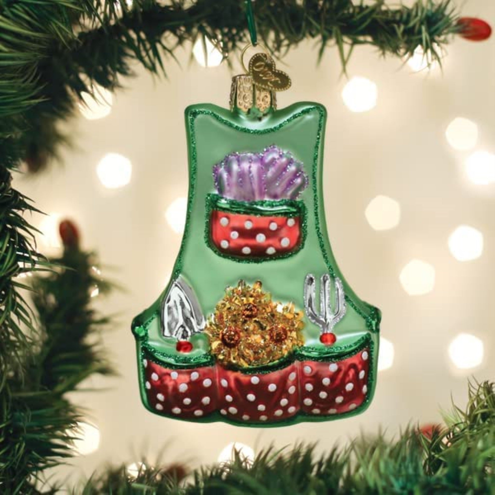 Old World Christmas Blown Glass Ornament for Christmas Tree, Gardening Apron