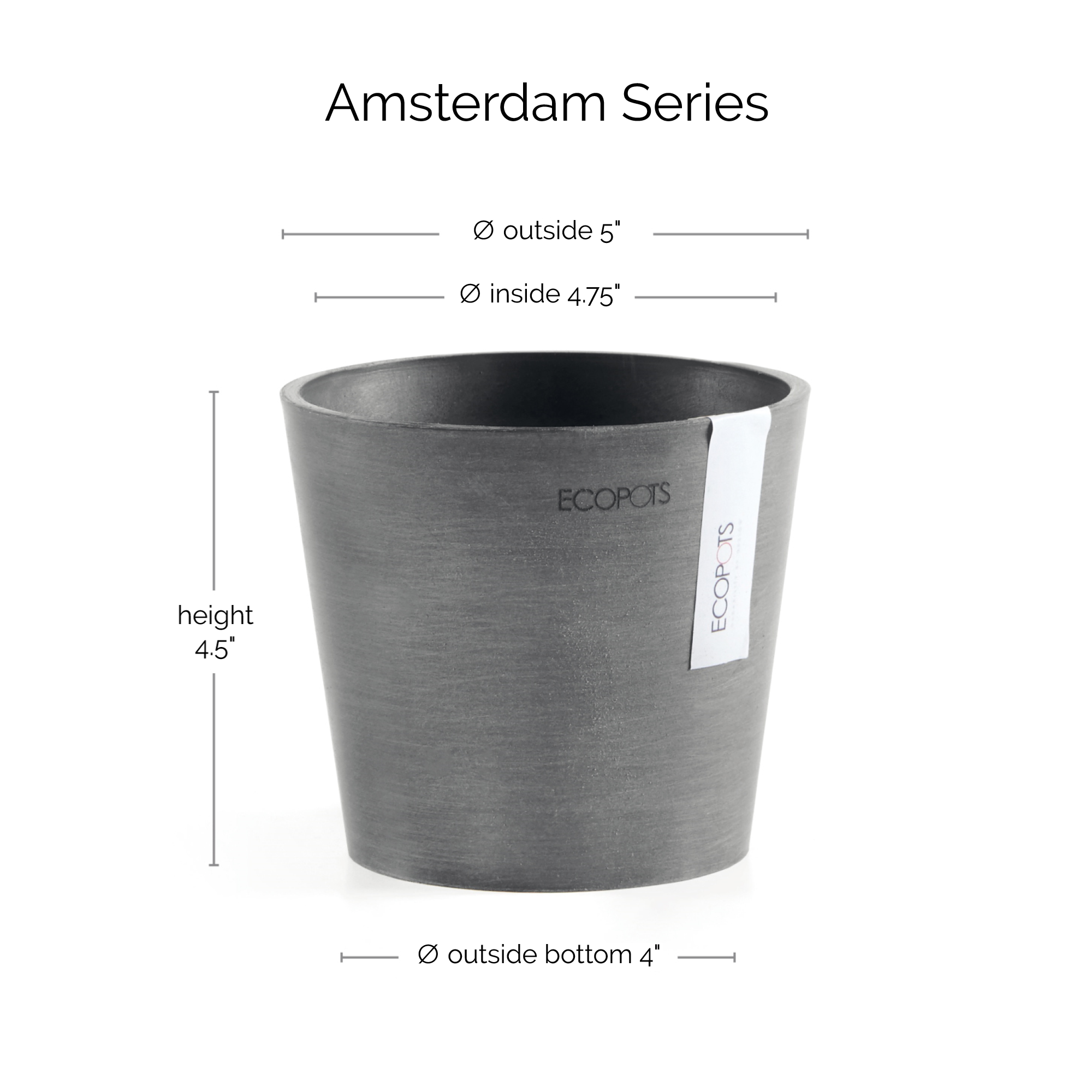 Ecopots Amsterdam Mini Durable Modern Round Recycled-Based Composite Flower Pot Planter