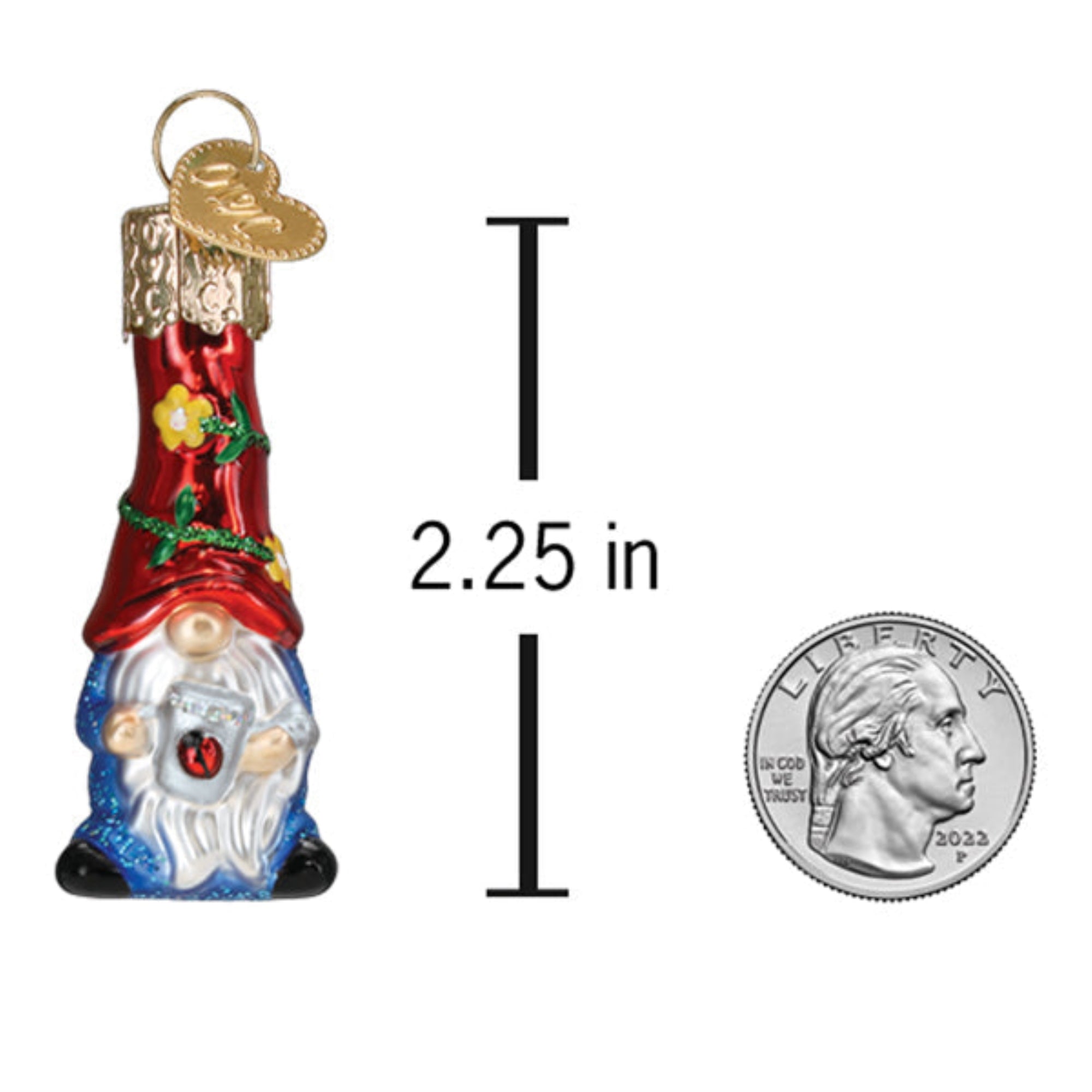 Old World Christmas Blown Glass Ornament for Christmas Tree, Mini Garden Gnome (with OWC Gift Box)