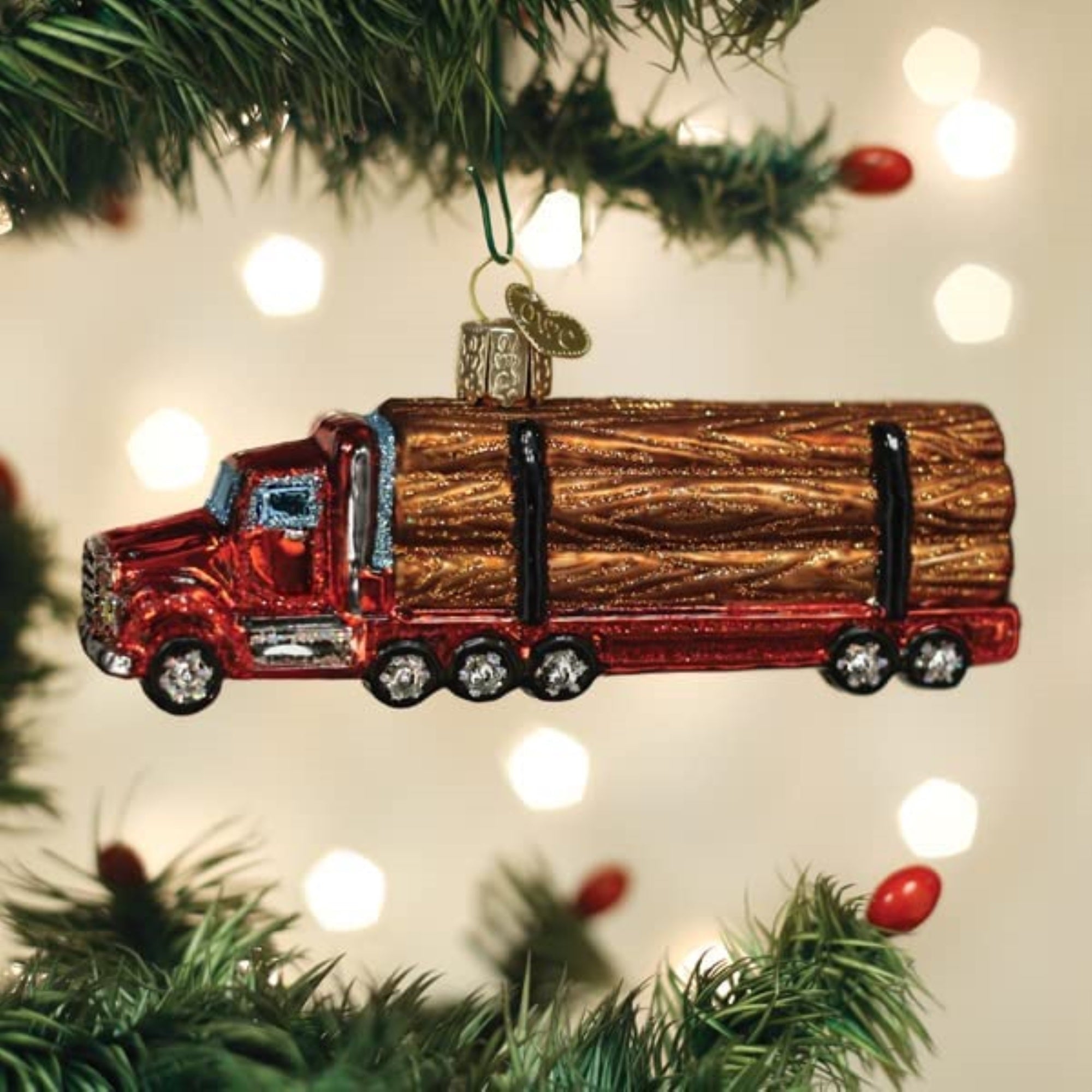 Old World Christmas Blown Glass Ornament for Christmas Tree, Logging Truck