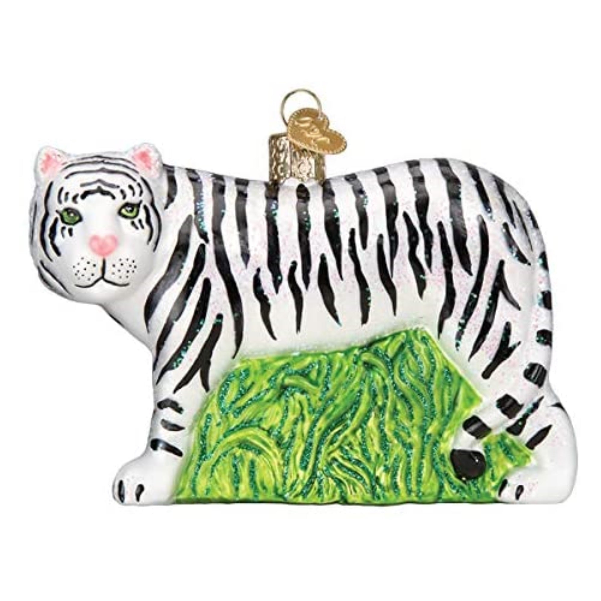 Old World Christmas Blown Glass Ornament for Christmas Tree, White Tiger