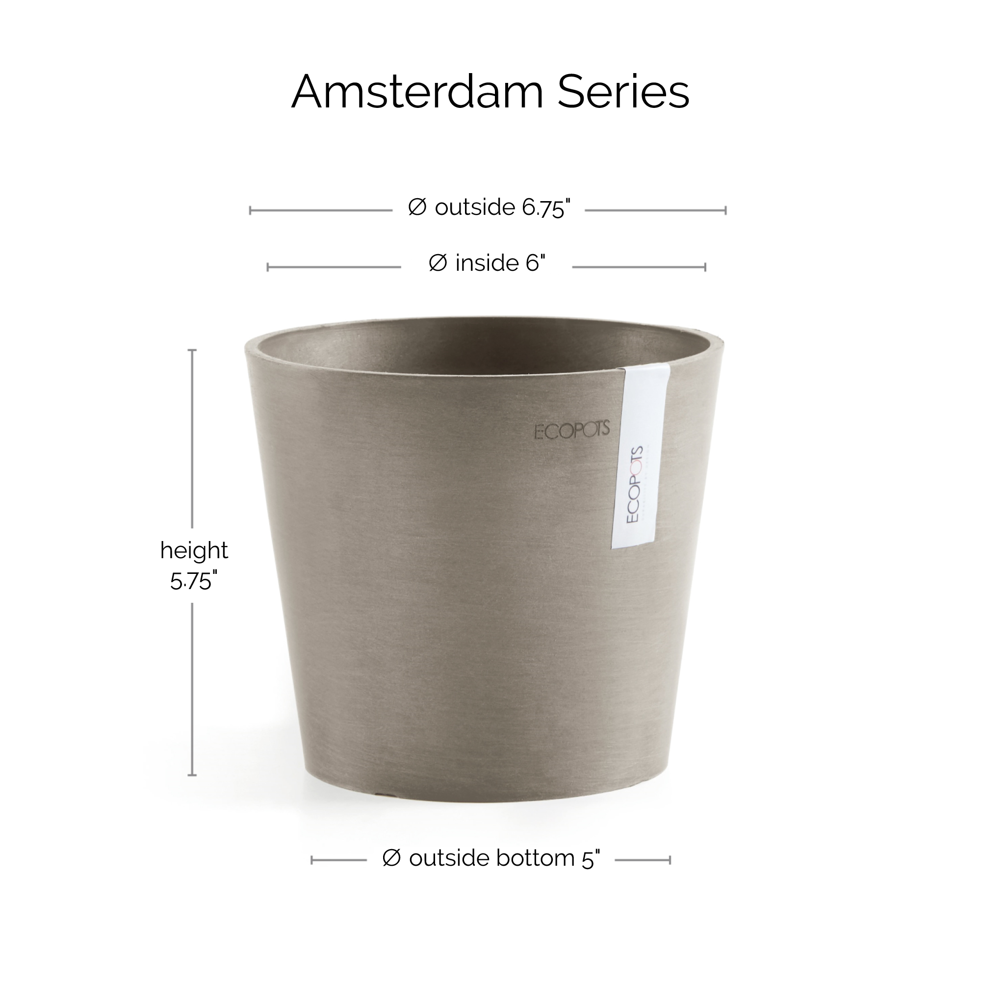 Ecopots Amsterdam Mini Durable Modern Round Recycled-Based Composite Flower Pot Planter