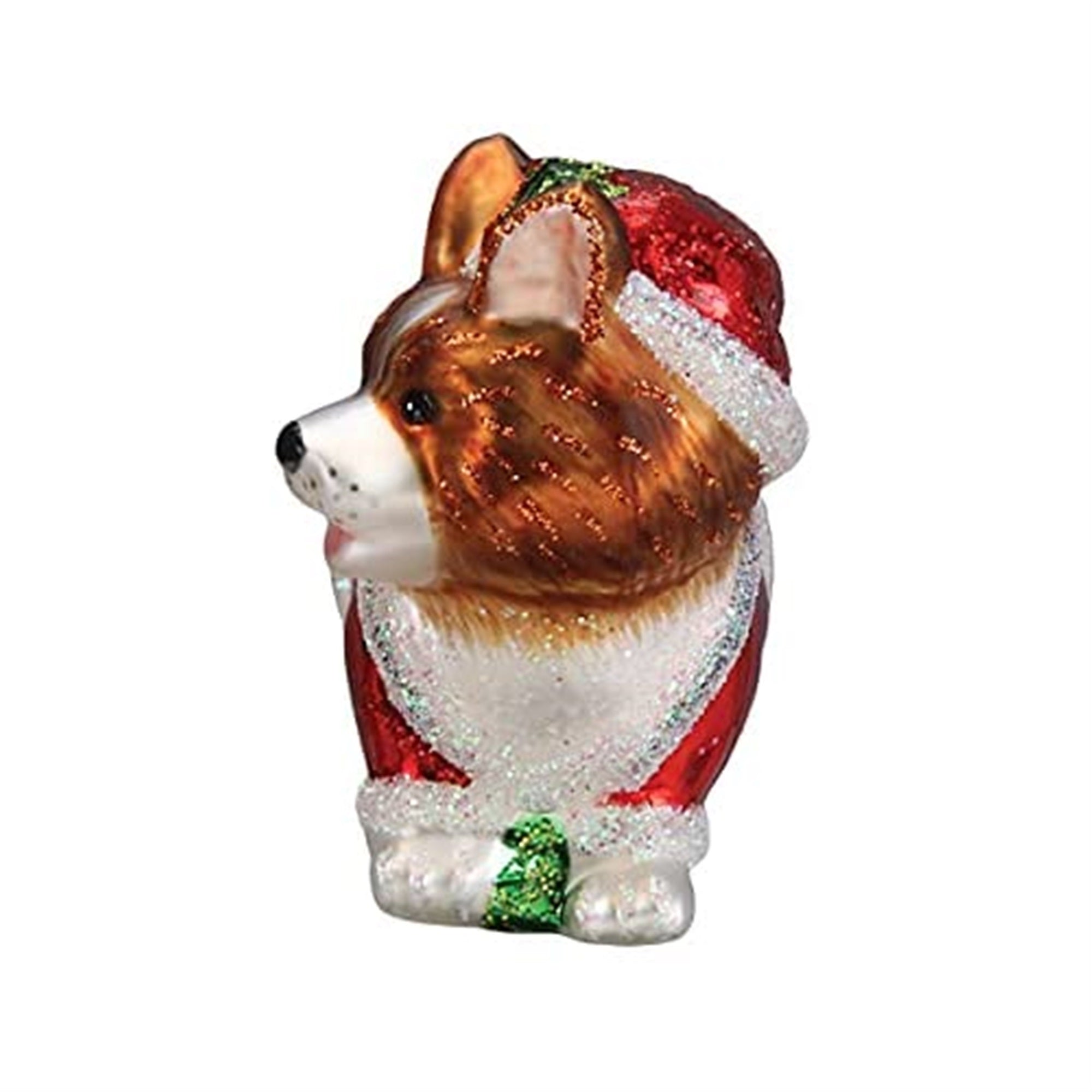 Old World Christmas Blown Glass Ornament for Christmas Tree, Holly Hat Corgi Puppy