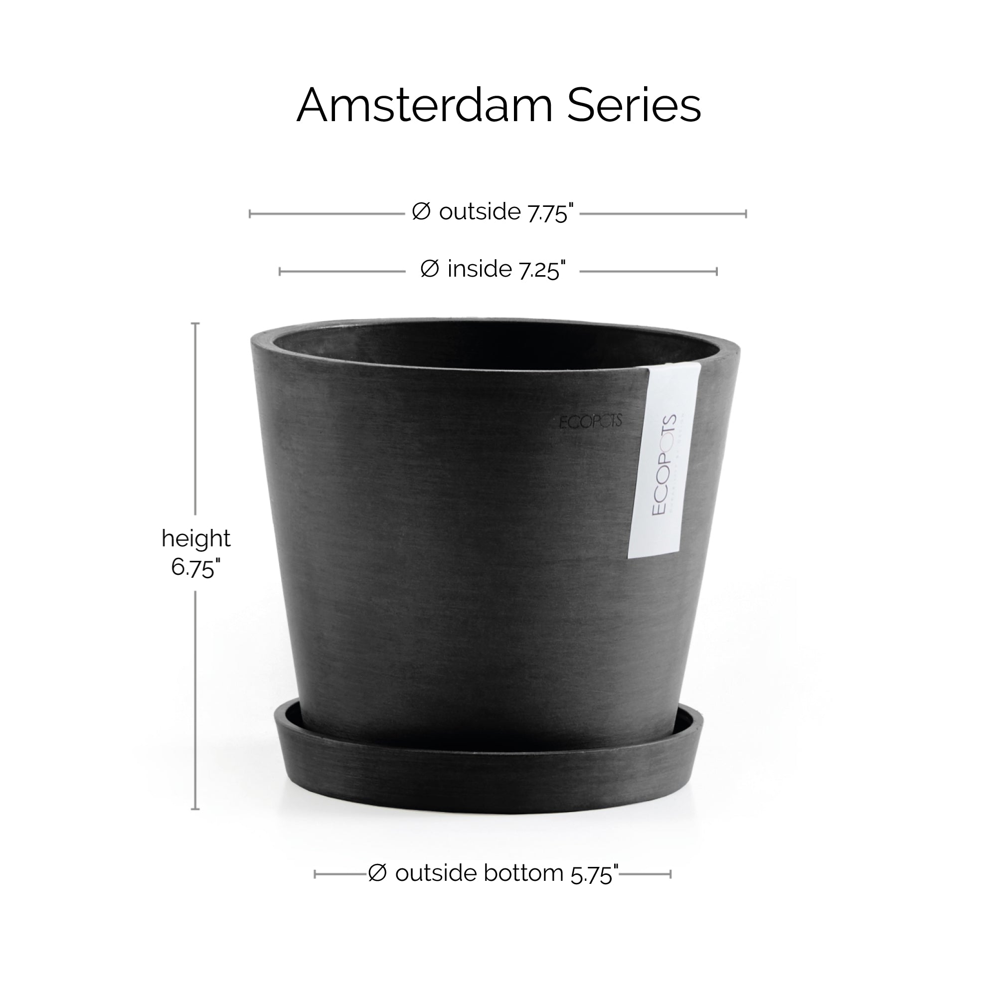 Ecopots Amsterdam Durable Modern Round In/Outdoor Recycled-Based Composite Flower Pot Planter