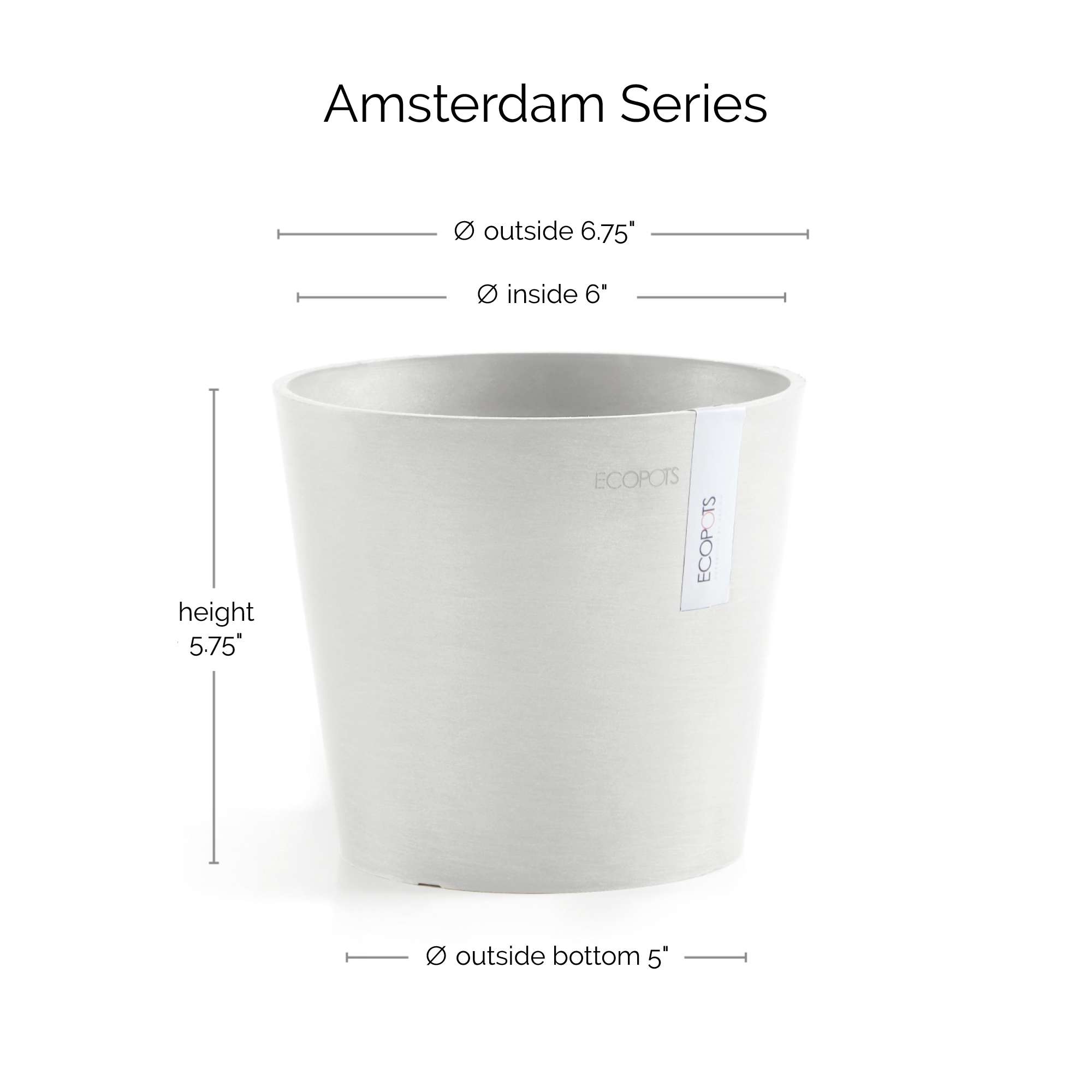 Ecopots Amsterdam Mini Durable Modern Round Recycled-Based Composite Flower Pot Planter