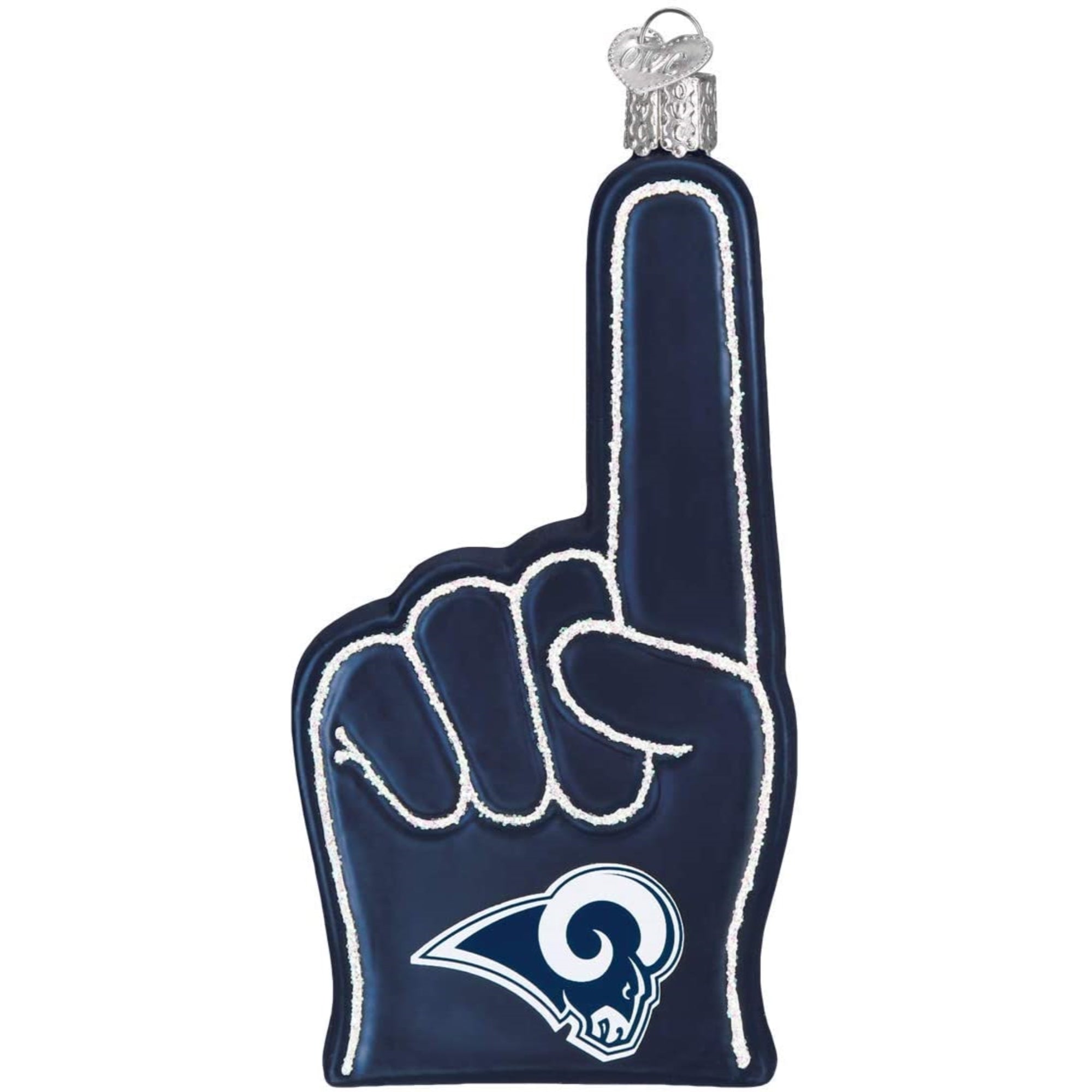 Old World Christmas Blown Glass Ornament for Christmas Tree, Los Angeles Rams Foam Finger