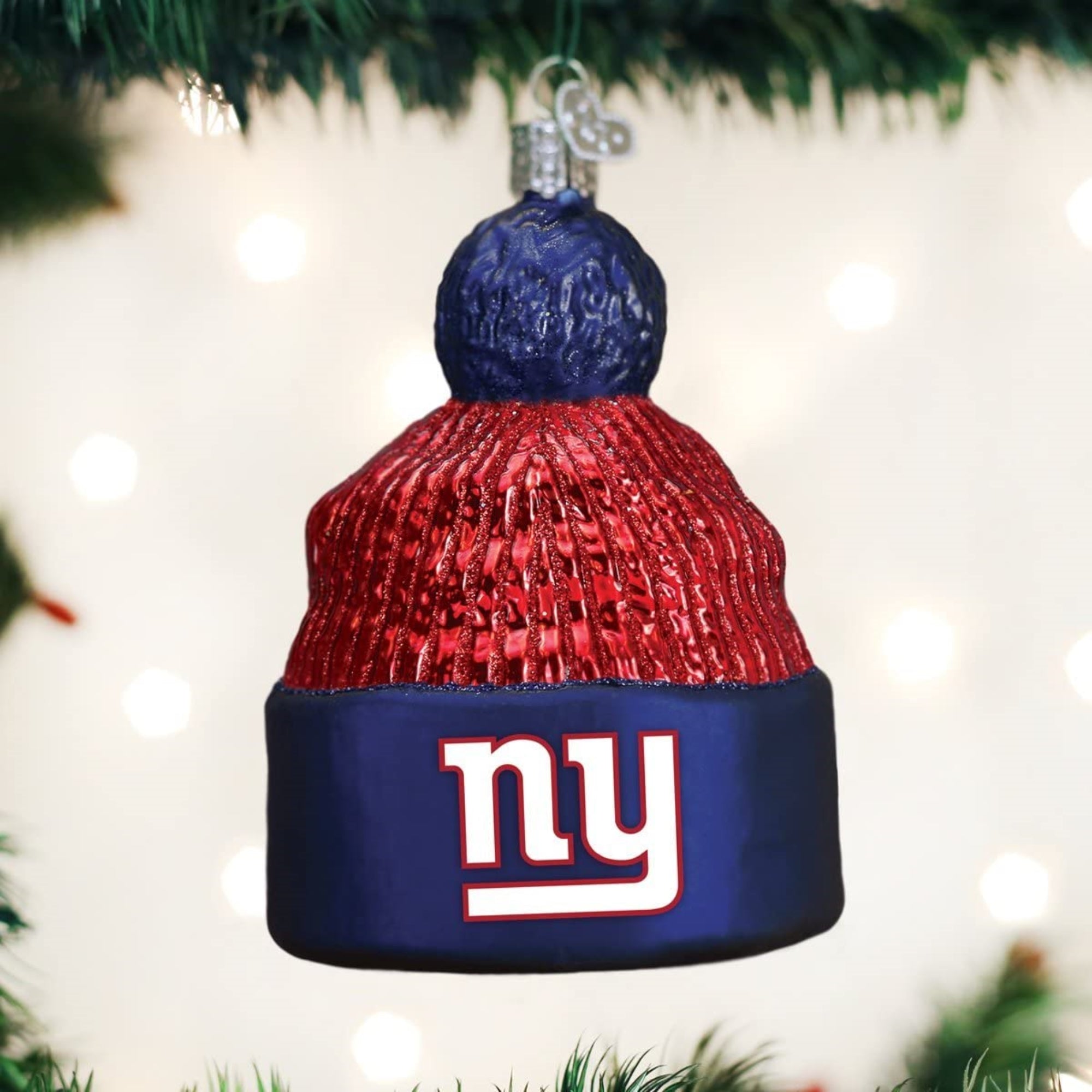Old World Christmas Blown Glass Ornament for Christmas Tree, New York Giants Beanie
