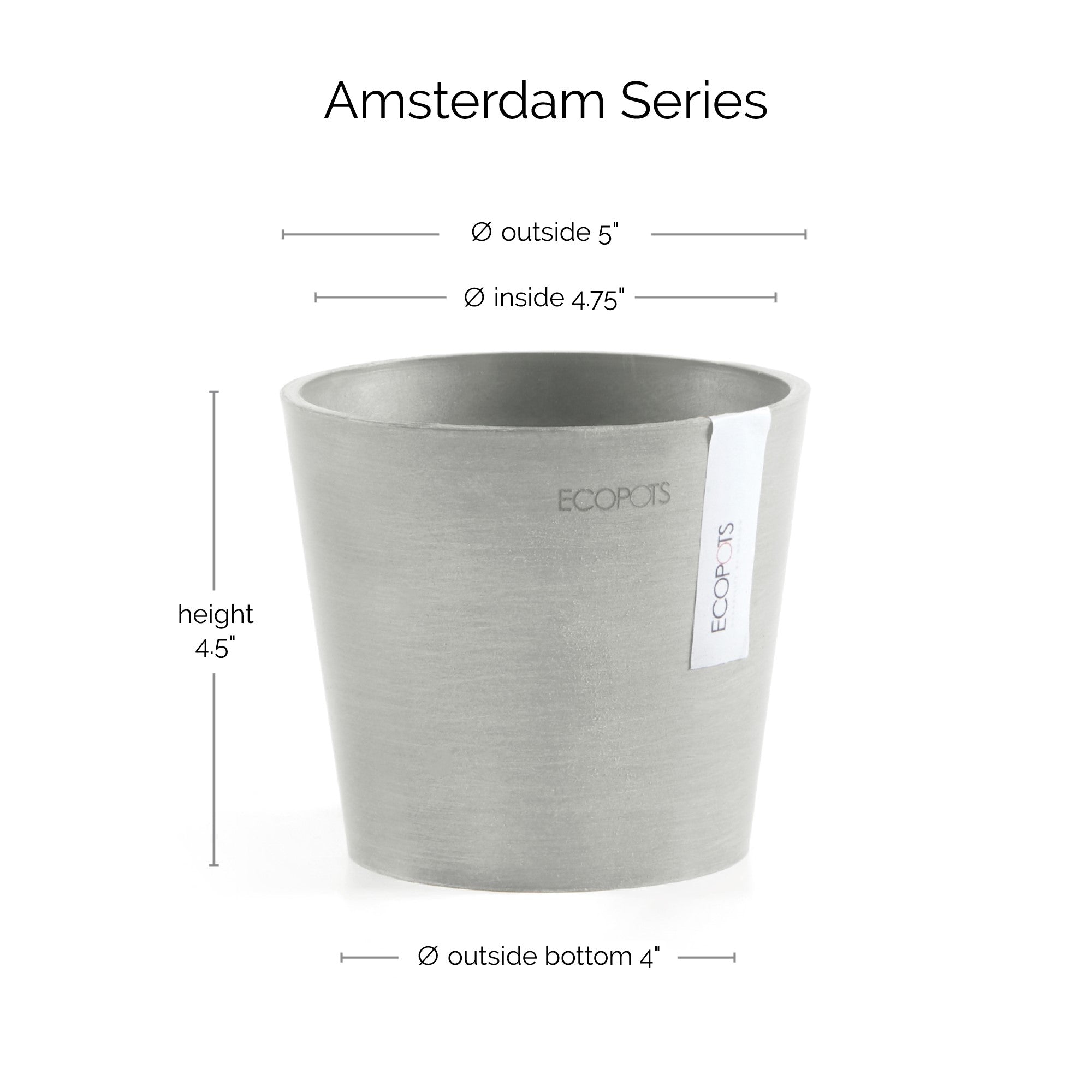 Ecopots Amsterdam Mini Durable Modern Round Recycled-Based Composite Flower Pot Planter