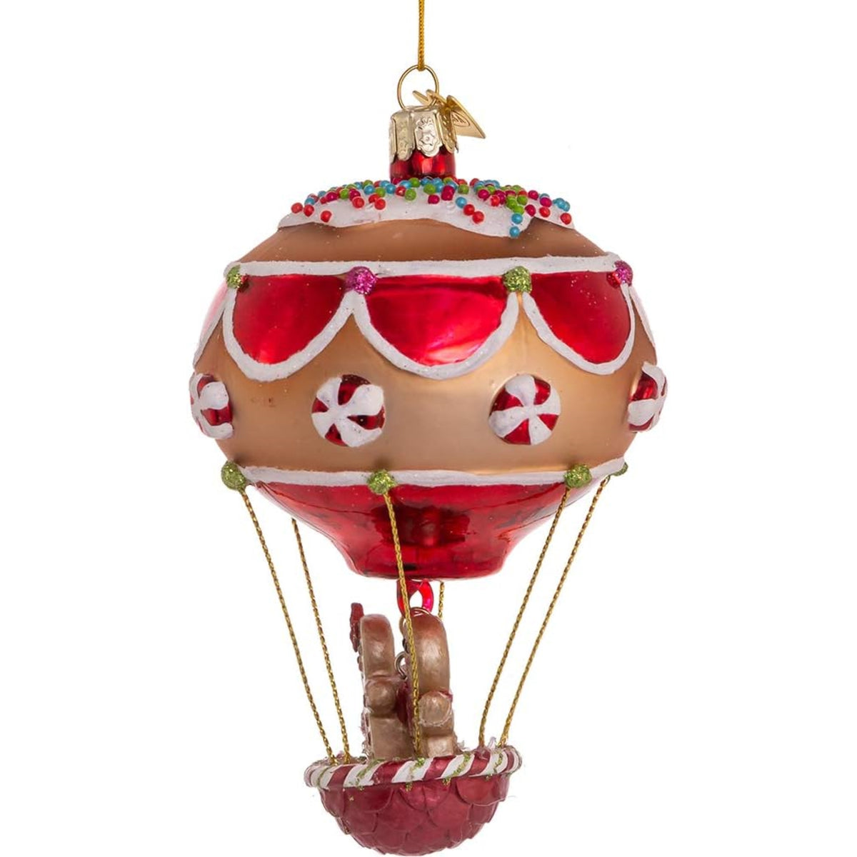 Kurt Adler Nobel Gems Glass Christmas Ornament, Gingerbread Hot Air Balloon