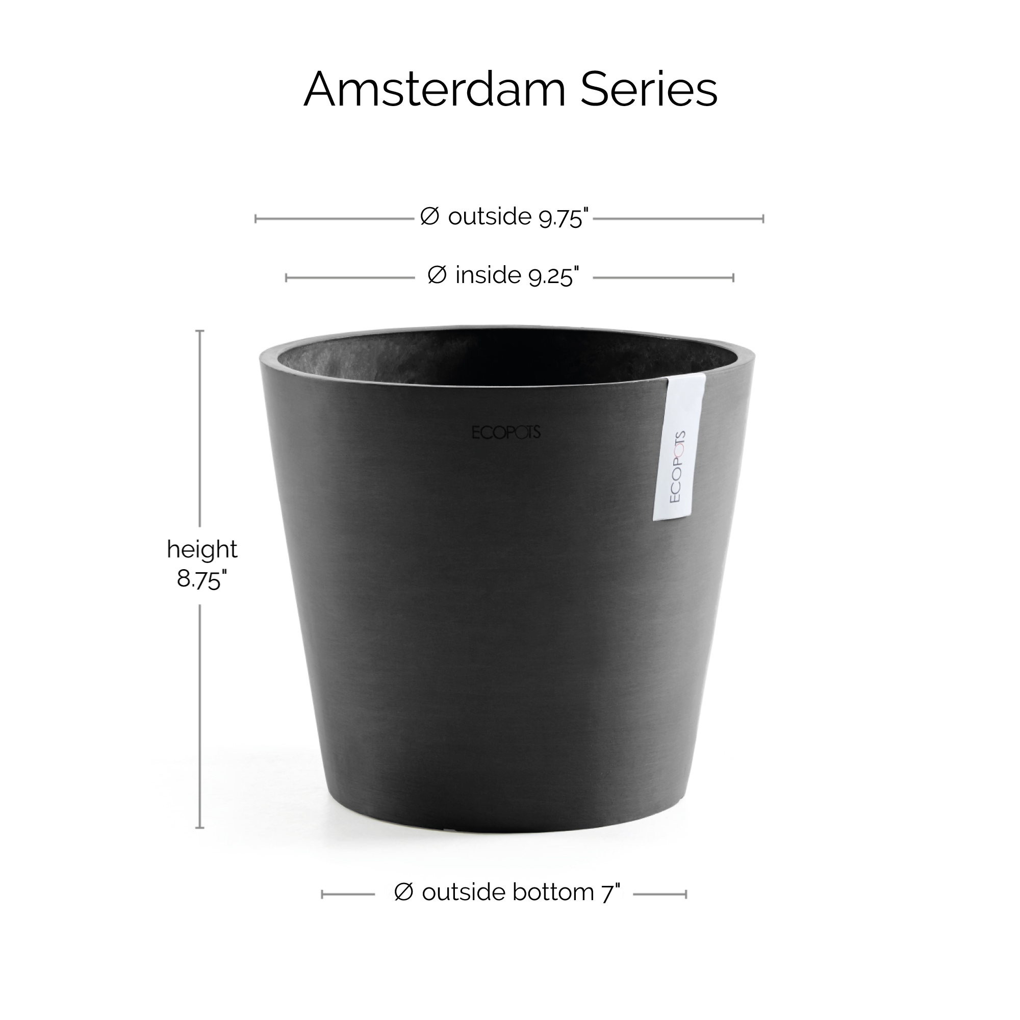 Ecopots Amsterdam Durable Modern Round In/Outdoor Recycled-Based Composite Flower Pot Planter