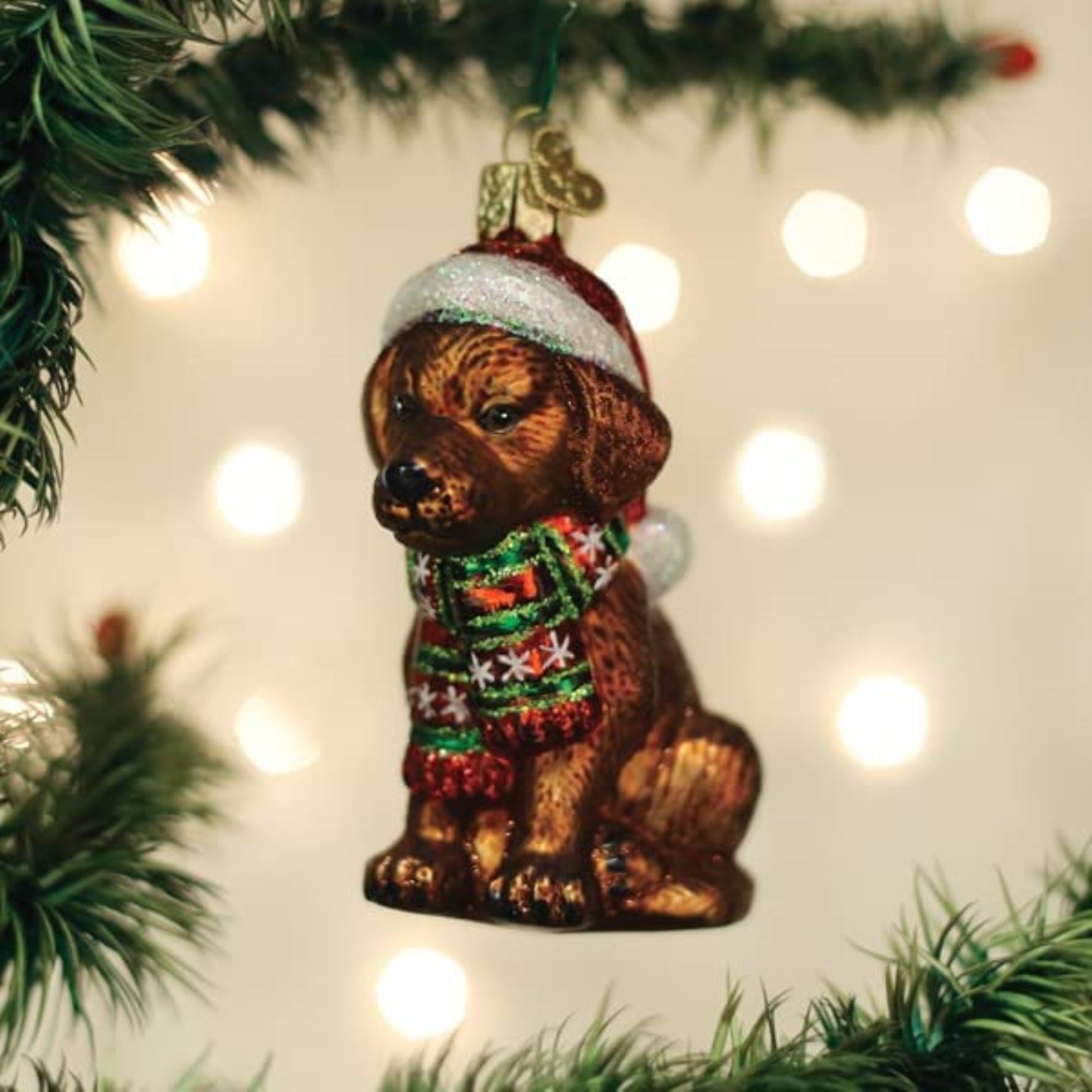 Old World Christmas Blown Glass Ornament for Christmas Tree, Chocolate Labrador Puppy