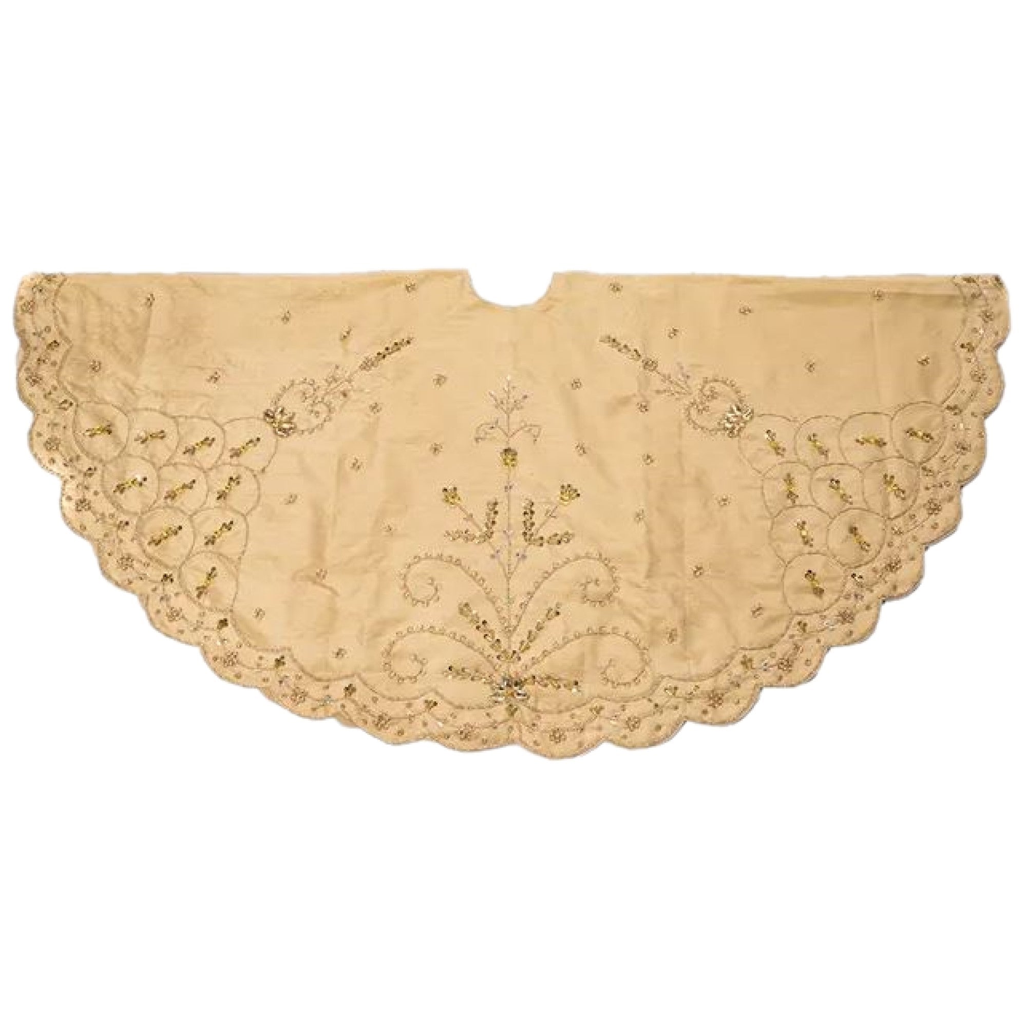 Kurt Adler Christmas Tree Skirt with Handiwork Details, Gold, 48in