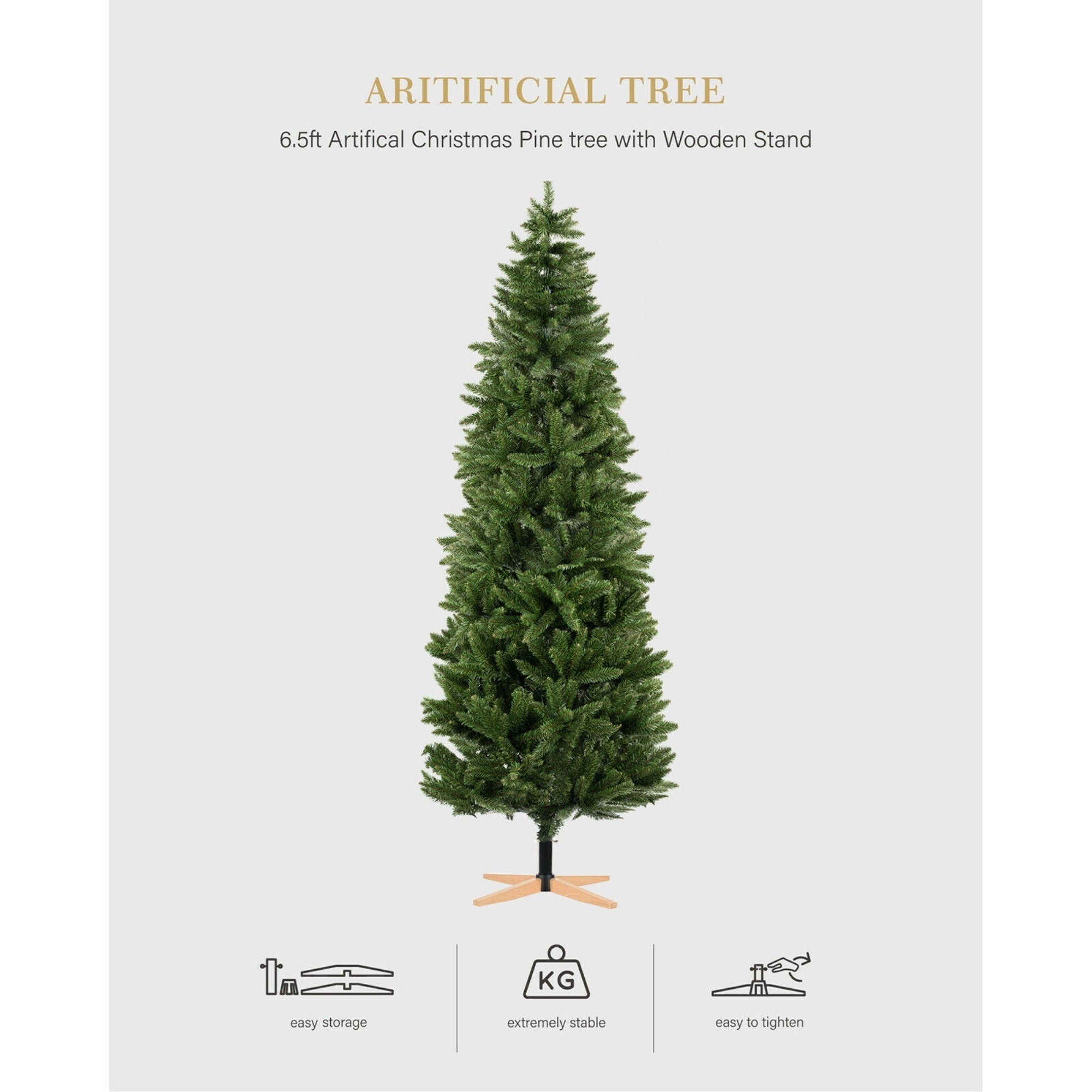 Tree Nest Artificial Christmas Tree with Wooden Stand, 6.5 feet