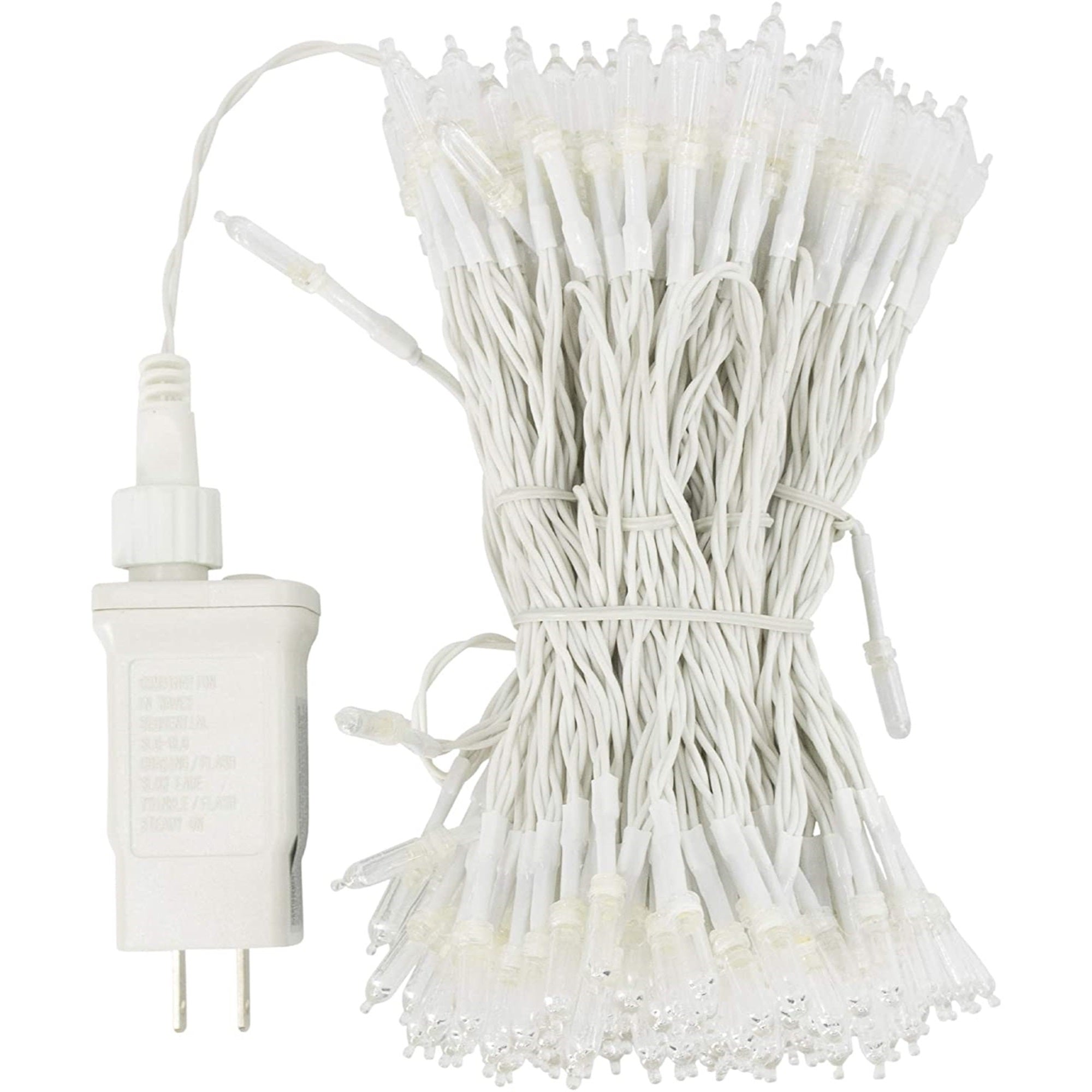 ProductWorks Indoor/Outdoor LED String Light Set with 8-Function Controller, 150 LED-Mini Bulbs on White Wire, Cool White, 36ft