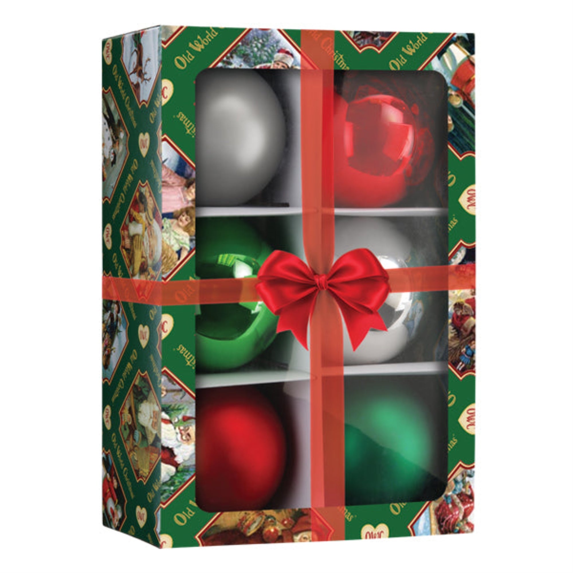 Old World Christmas Hanging Mouth-Blown Glass Ornament Set for Trees, Classic Balls, 3.5" (6 Count)