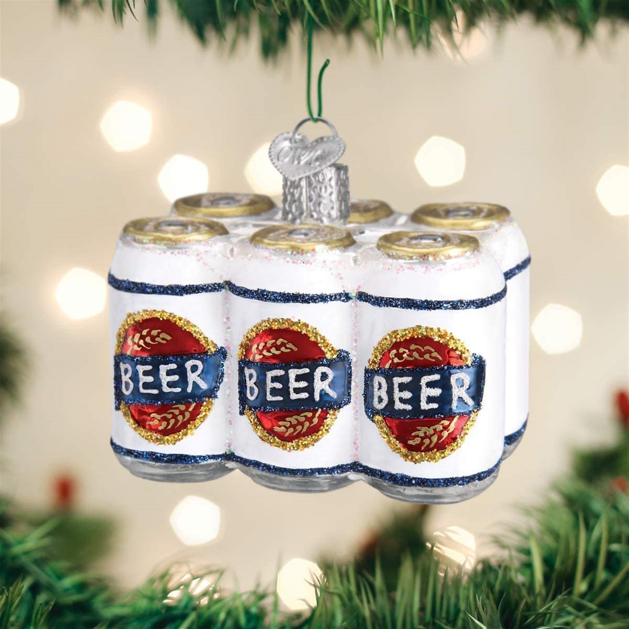 Old World Christmas Blown Glass Ornament for Christmas Tree, Six Pack of Beer