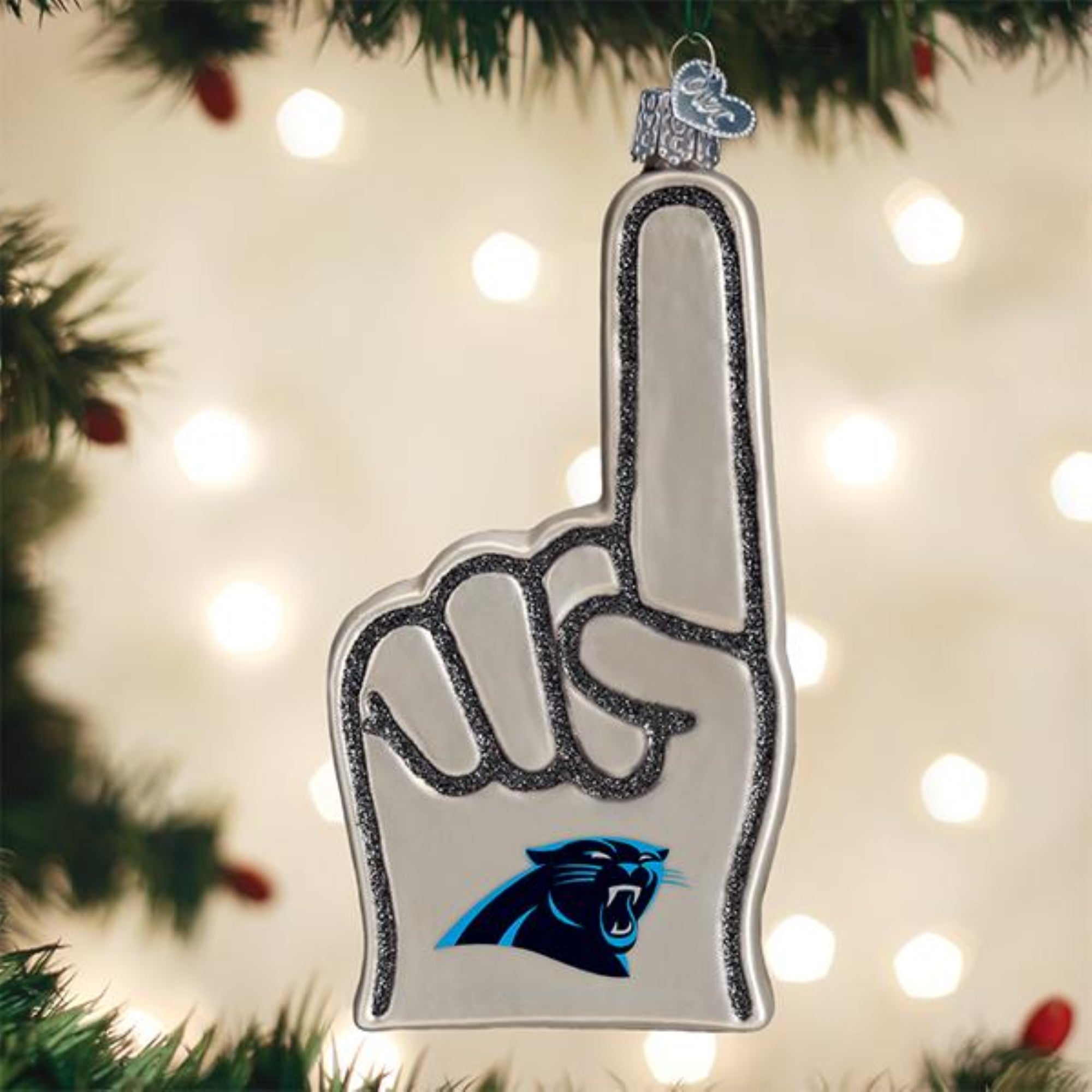 Old World Christmas Blown Glass Ornament for Christmas Tree, Carolina Panthers Foam Finger