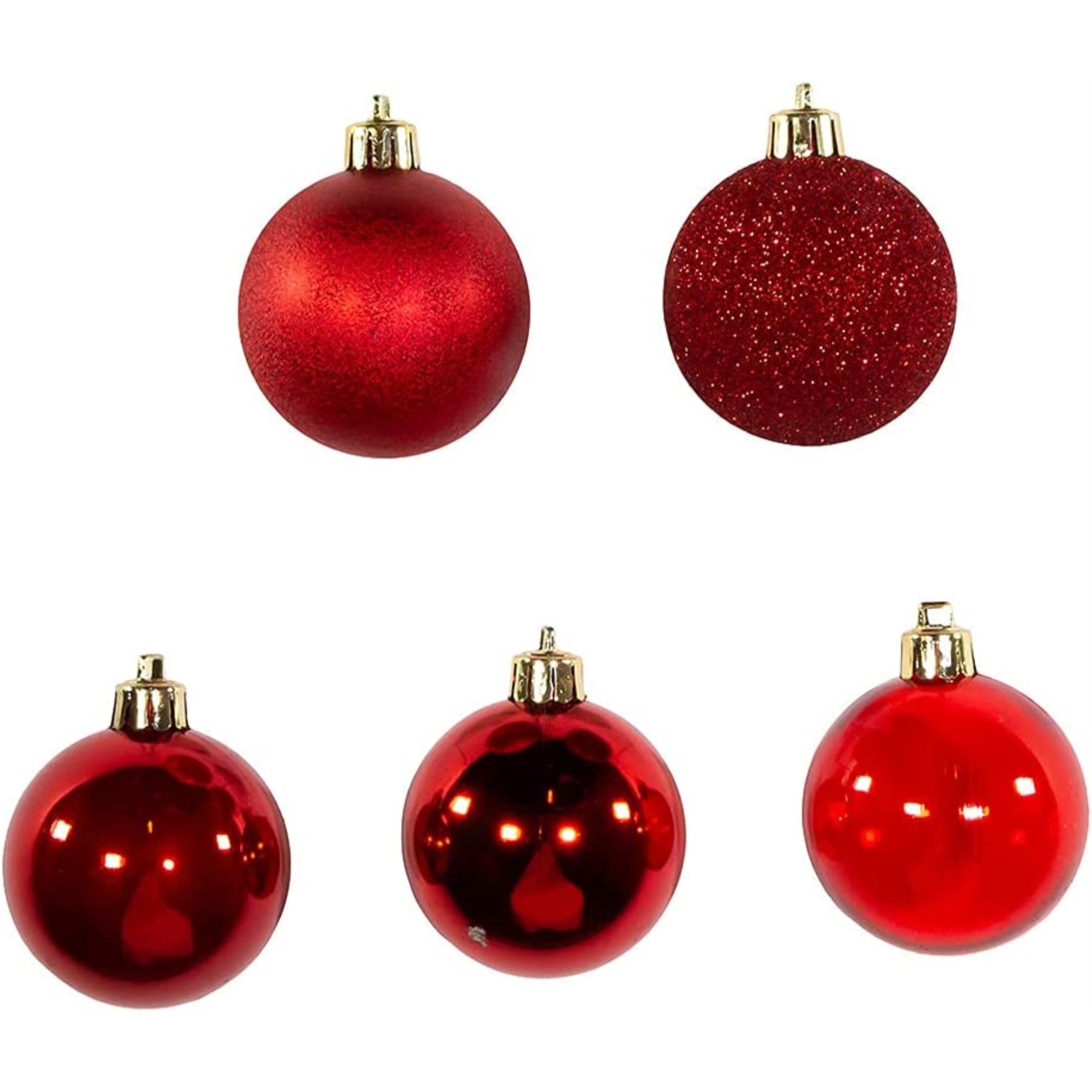 Kurt Adler Shatterproof Christmas Tree Ornament Set, Multi-finished Red Balls, 2.5" (30-Count)