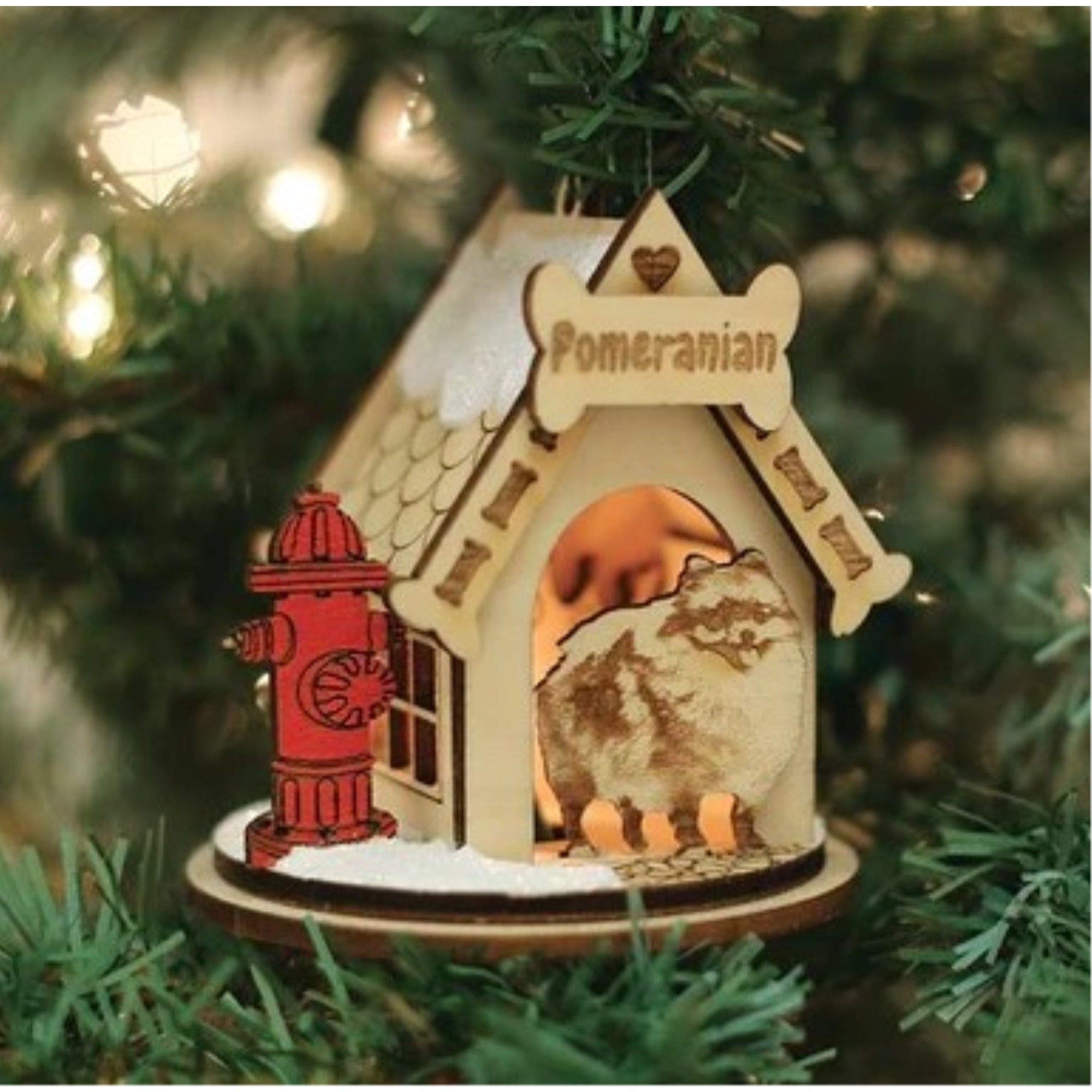 Old World Christmas K-9 Cottage Wooden Doghouse Ornament for Christmas Tree, Pomeranian