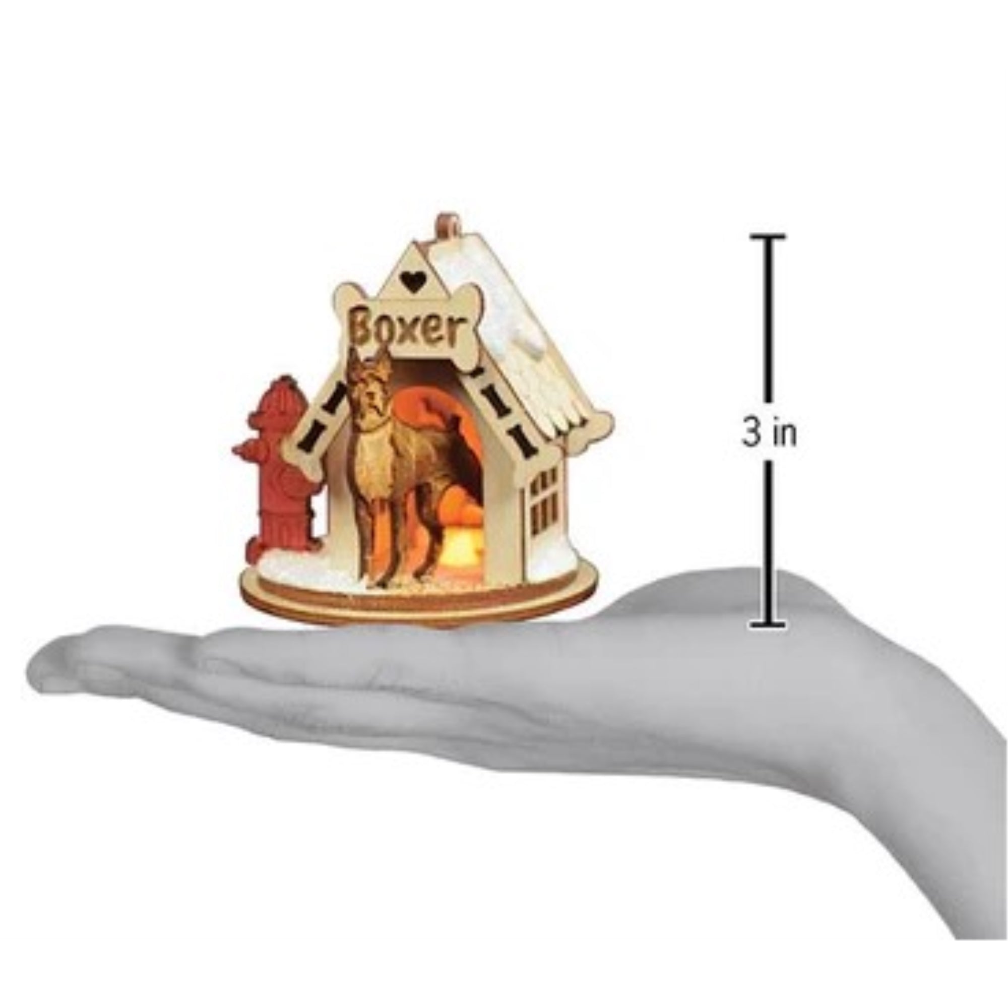 Old World Christmas K-9 Cottage Wooden Doghouse Ornament for Christmas Tree, Boxer