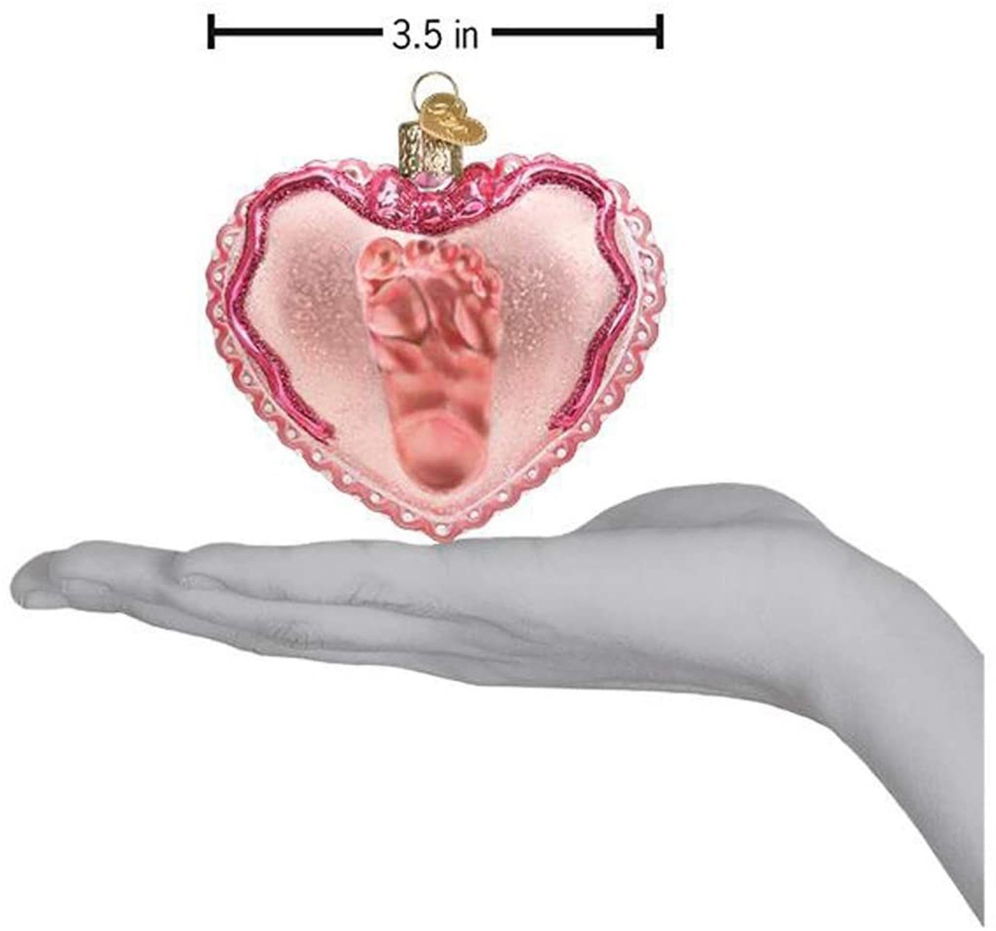 Old World Christmas Blown Glass Ornament for Christmas Tree, Baby Girl Footprint Heart