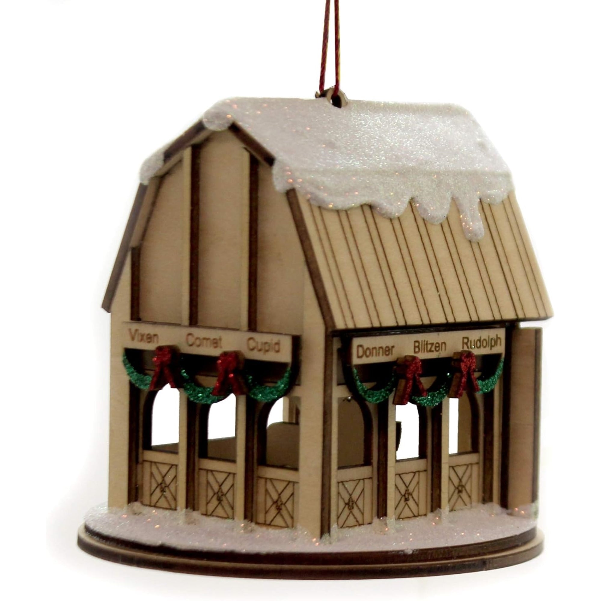 Old World Christmas Ginger Cottage Wooden Ornament for Christmas Tree, Santa's Reindeer Barn