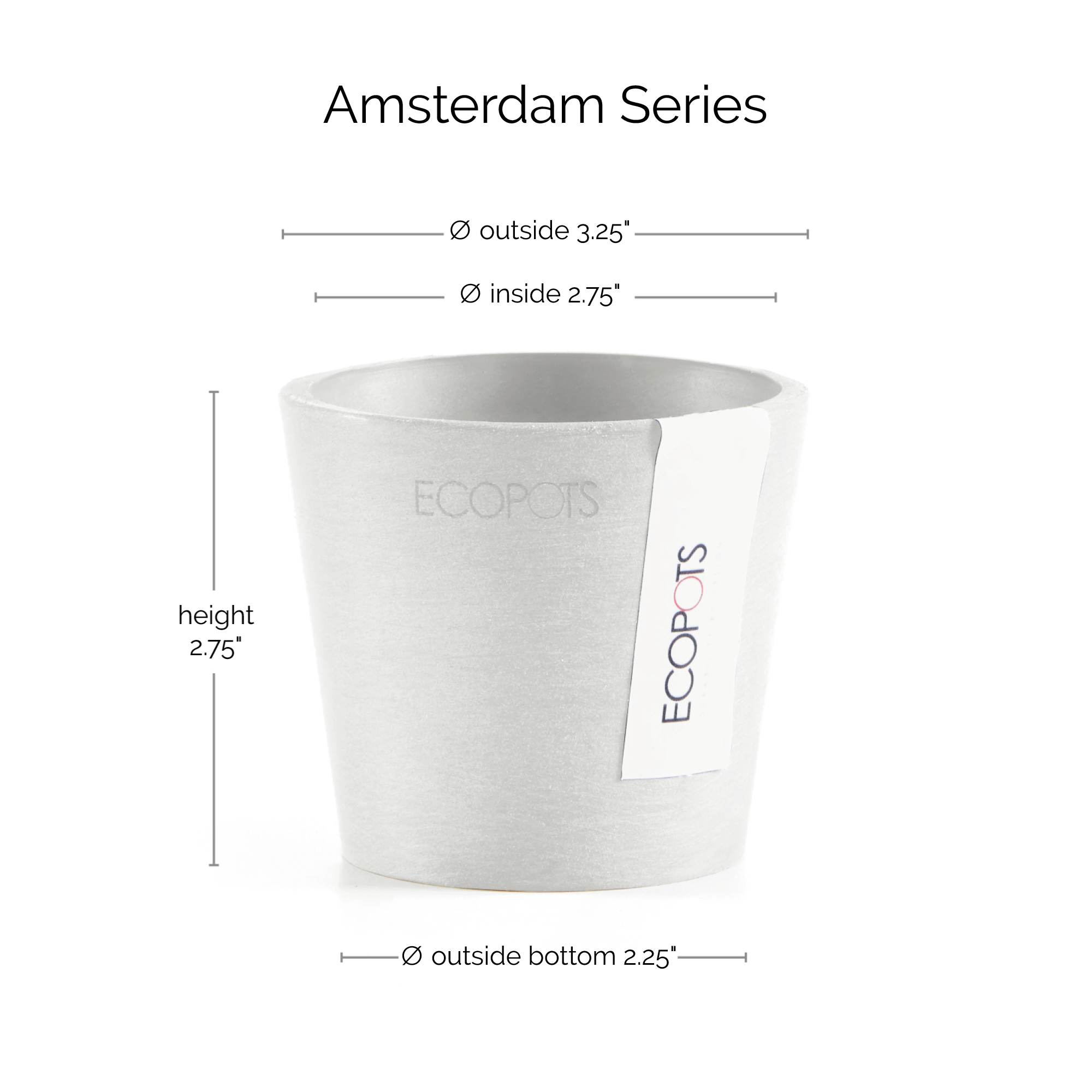 Ecopots Amsterdam Mini Durable Modern Round Recycled-Based Composite Flower Pot Planter