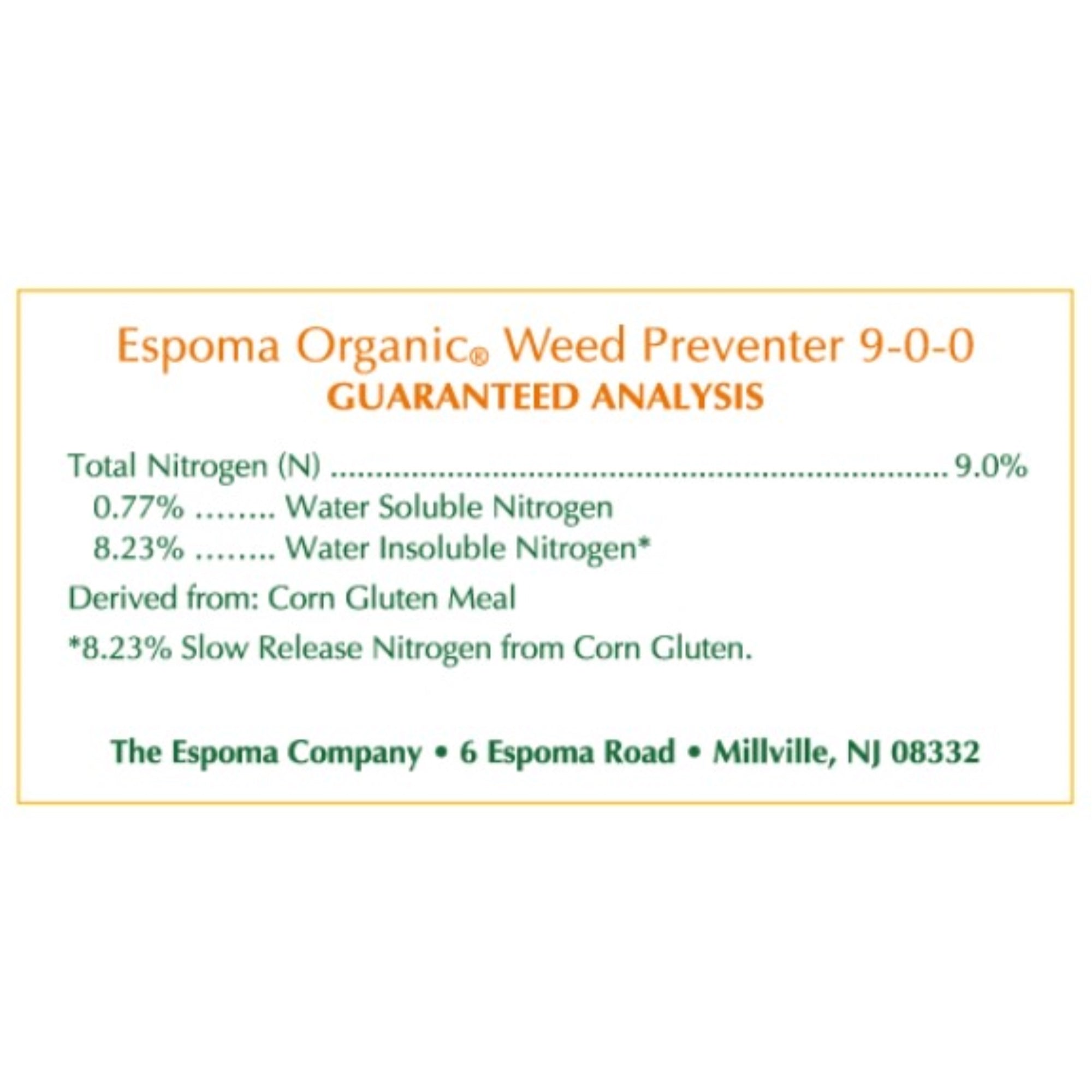 Espoma Organic 9-0-0 All-Natural Weed Preventer, Prevents Weeds & Feeds Lawns, Made from Corn Gluten, 25lb