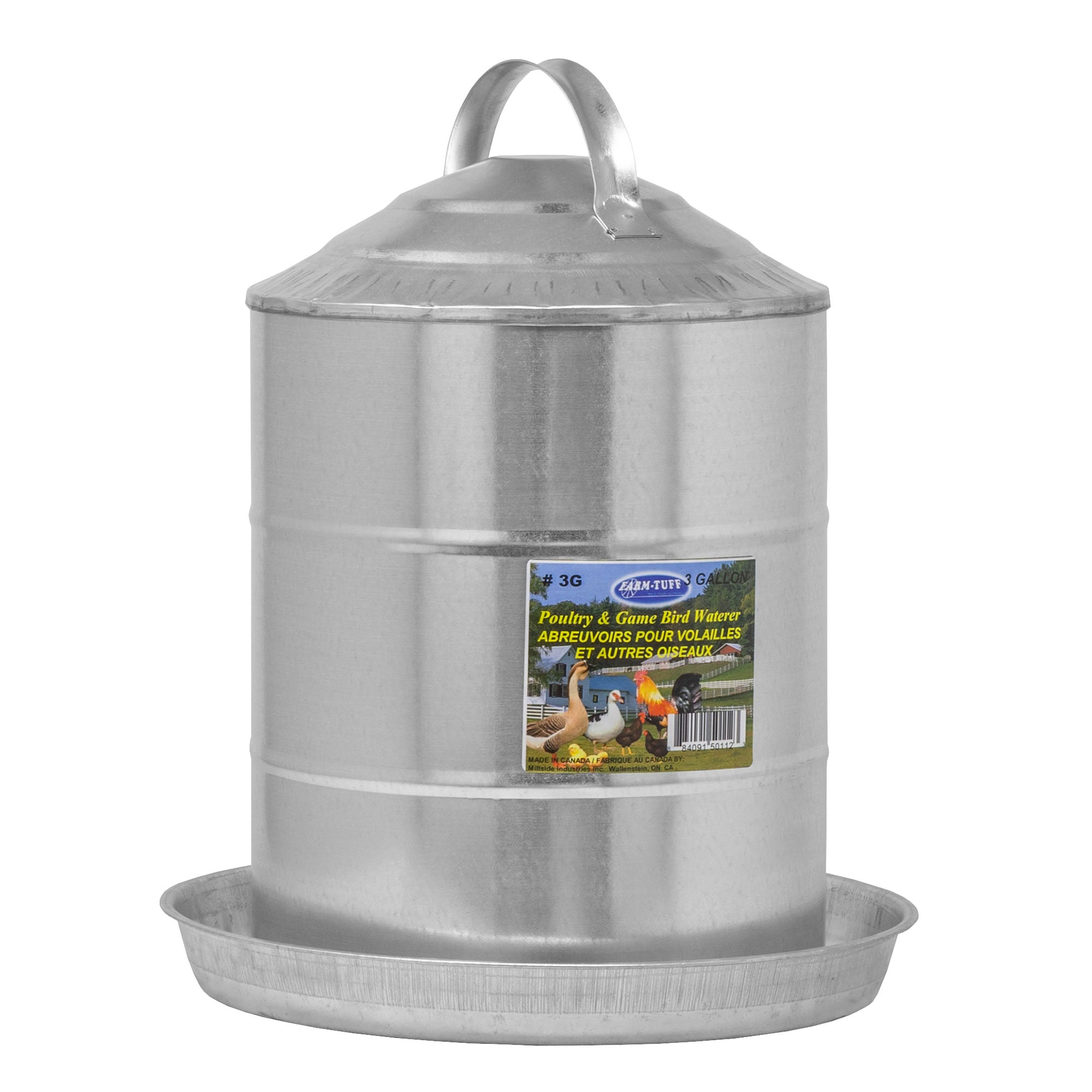 FARM-TUFF Double Wall Cone Top Galvanized Metal Automatic Poultry Fountain Waterer for Chickens