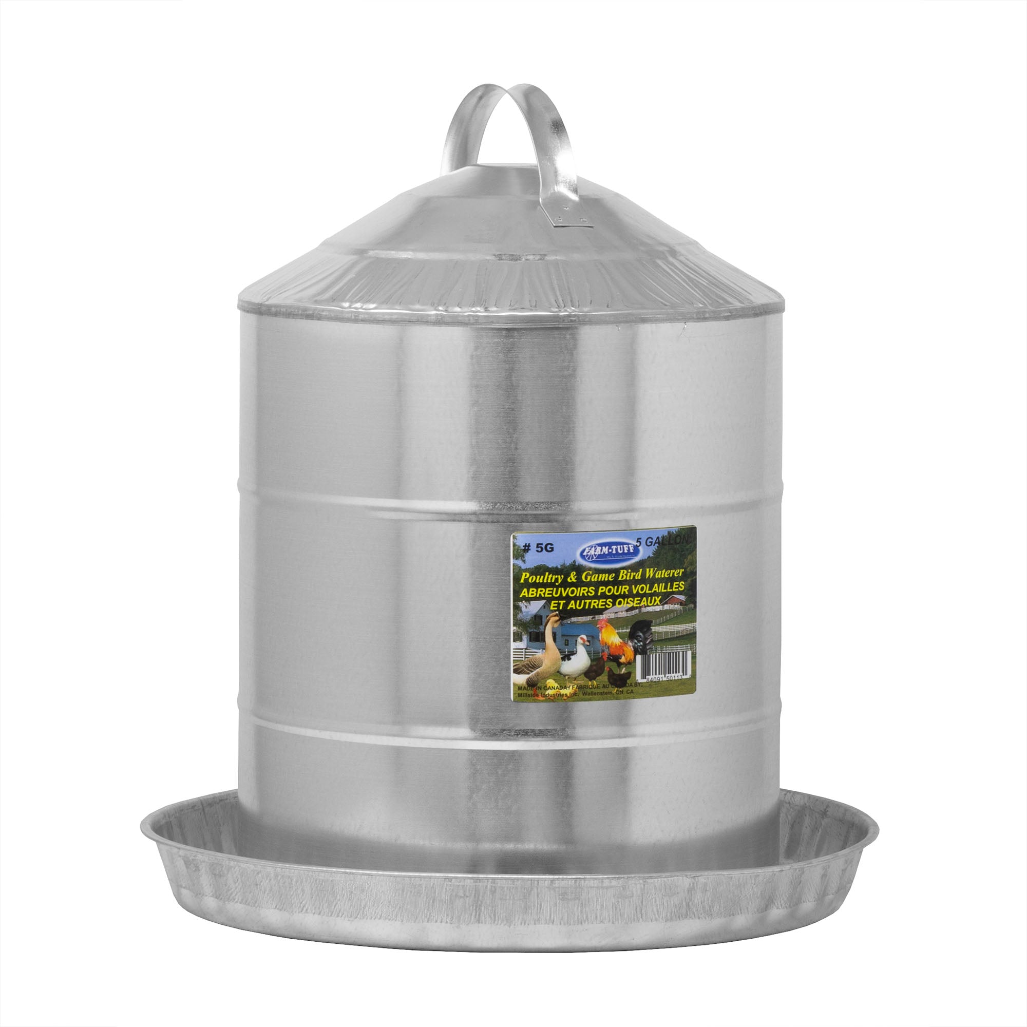 FARM-TUFF Double Wall Cone Top Galvanized Metal Automatic Poultry Fountain Waterer for Chickens