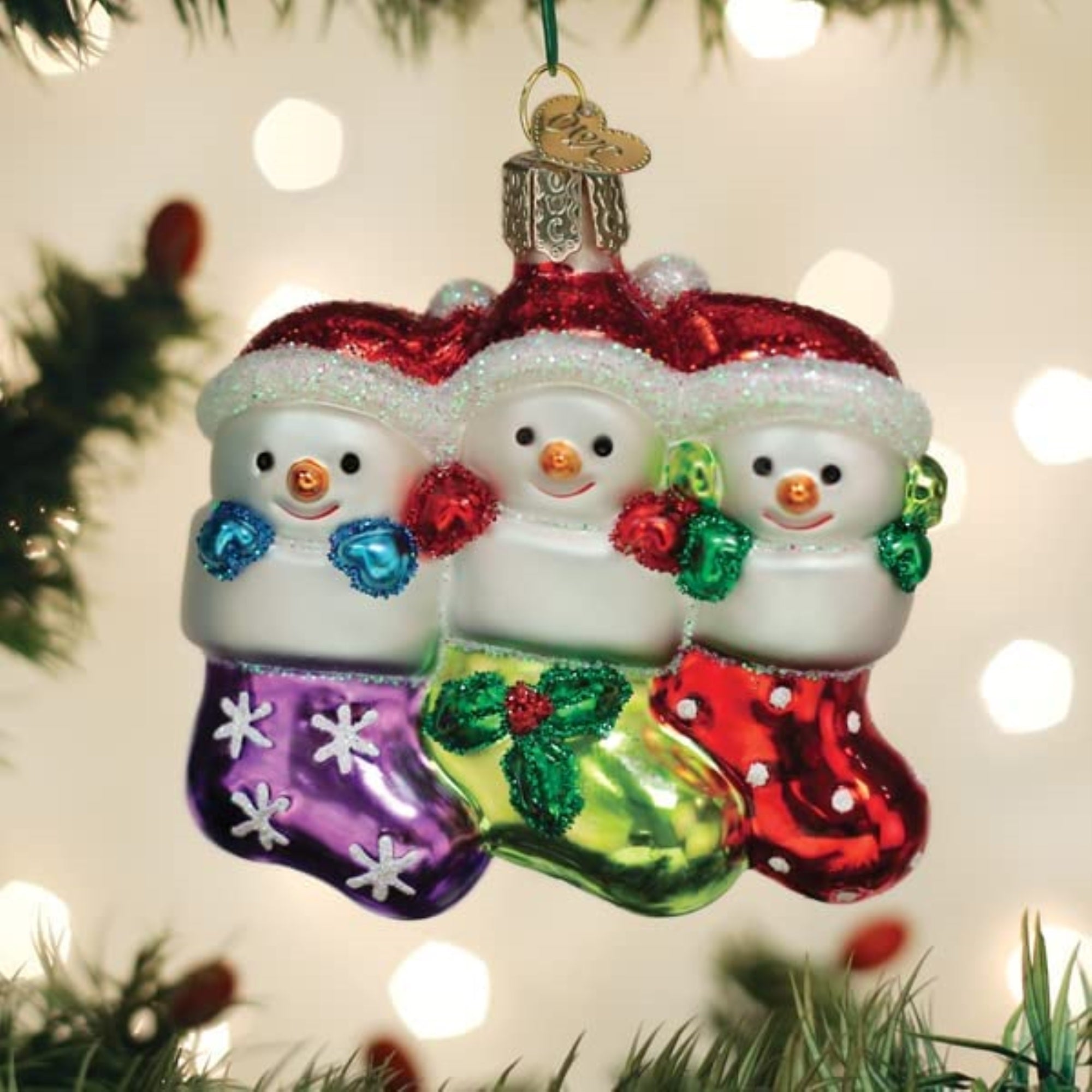 Old World Christmas Blown Glass Ornament for Christmas Tree, Snow Family of 3