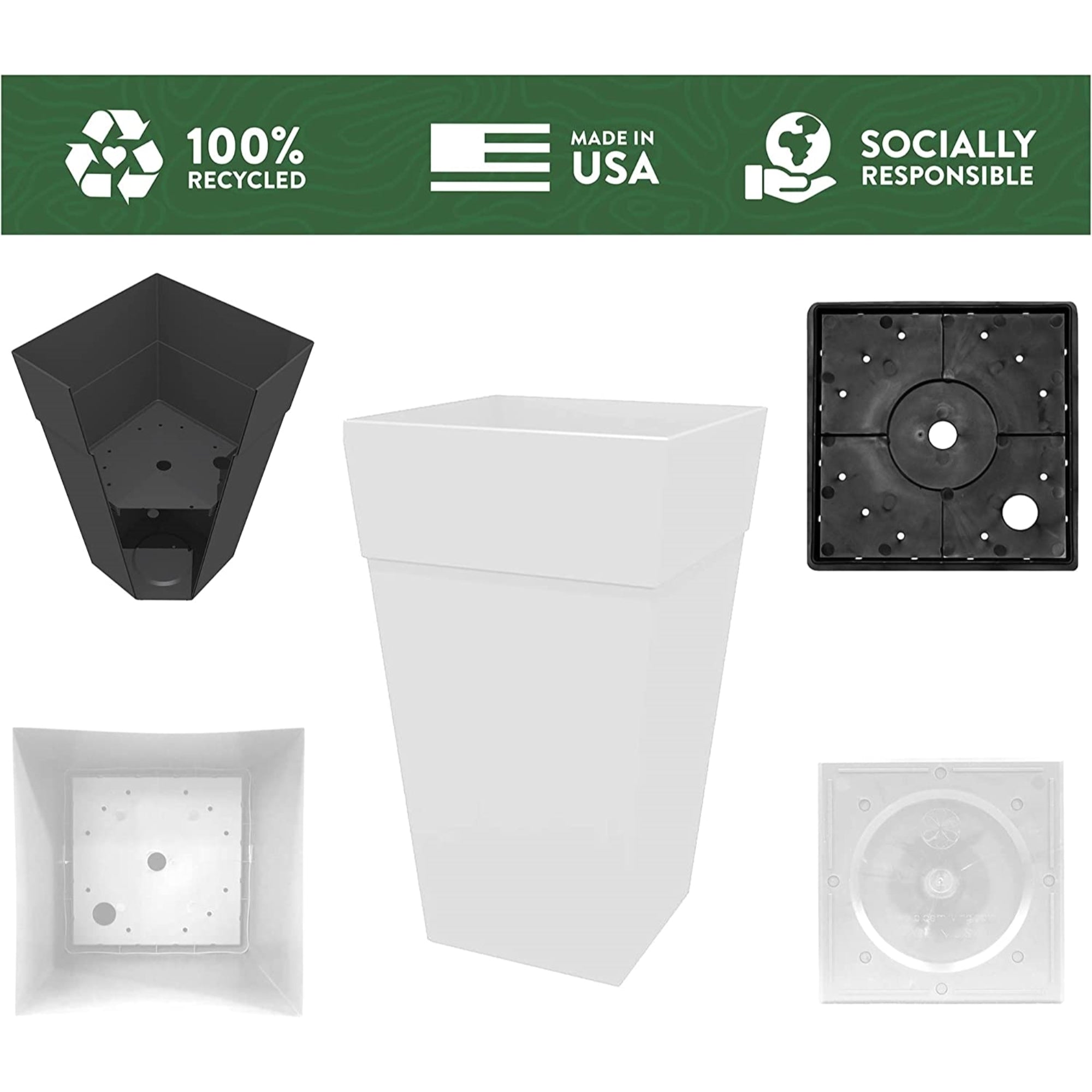 Bloem Finley Tall Indoor Outdoor Plastic Square Planter, 25 Inches