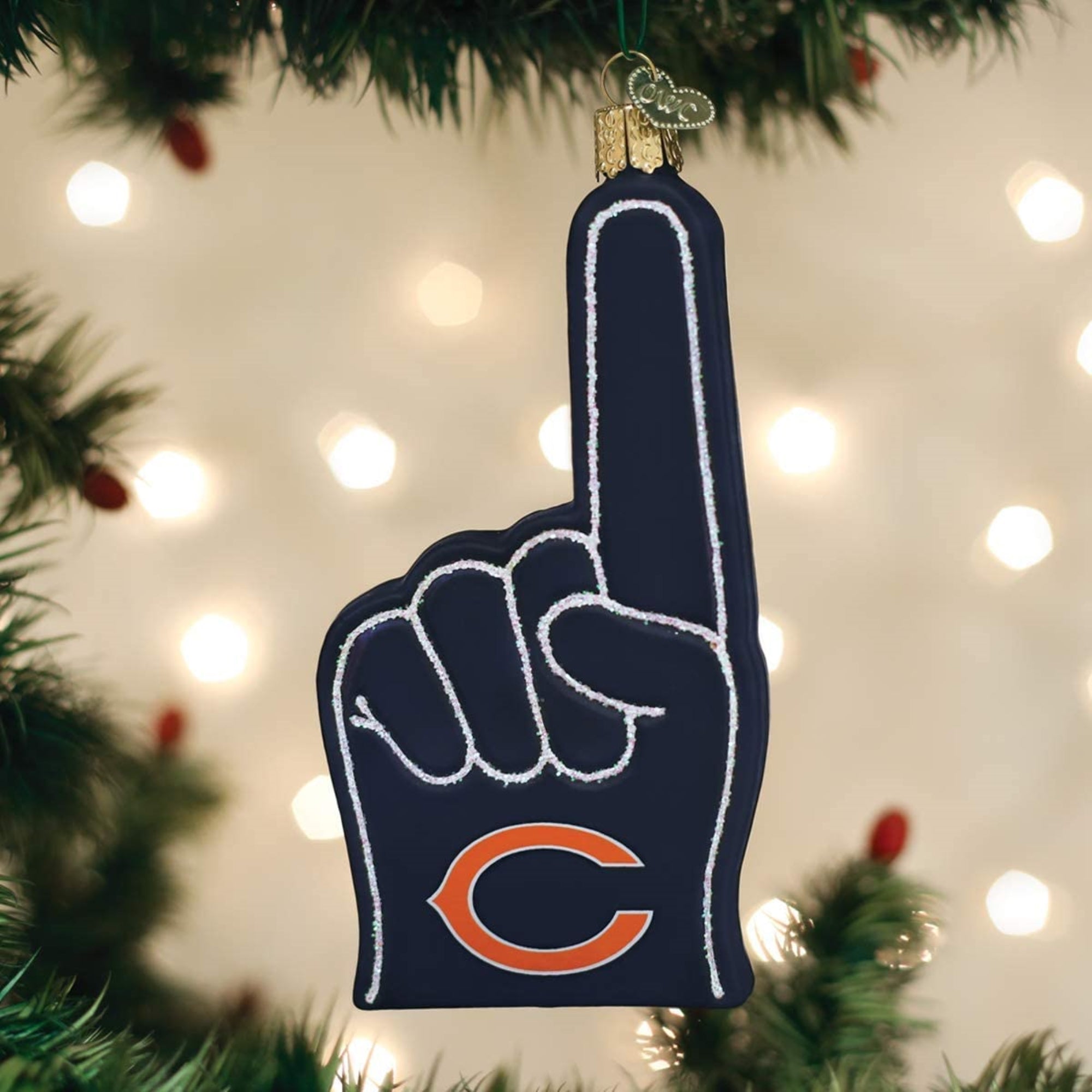 Old World Christmas Blown Glass Ornament for Christmas Tree, Chicago Bears Foam Finger
