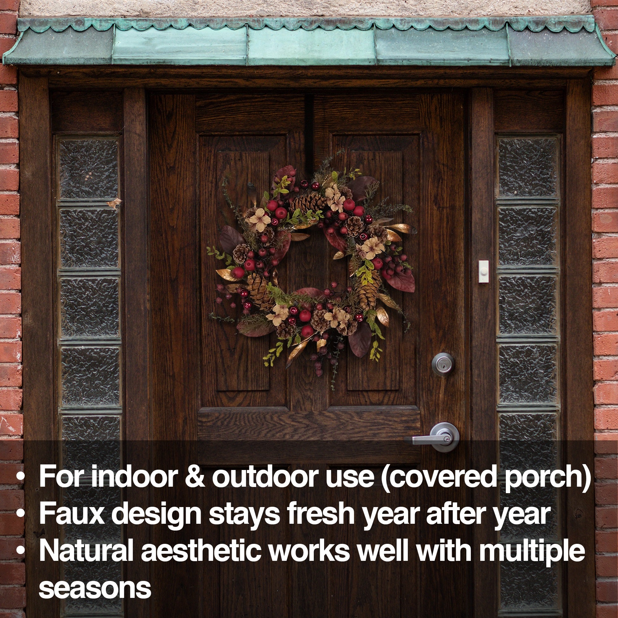 Kurt Adler Artificial Berries and Pinecones Burgundy Rattan Wreath Christmas Decoration, 19in