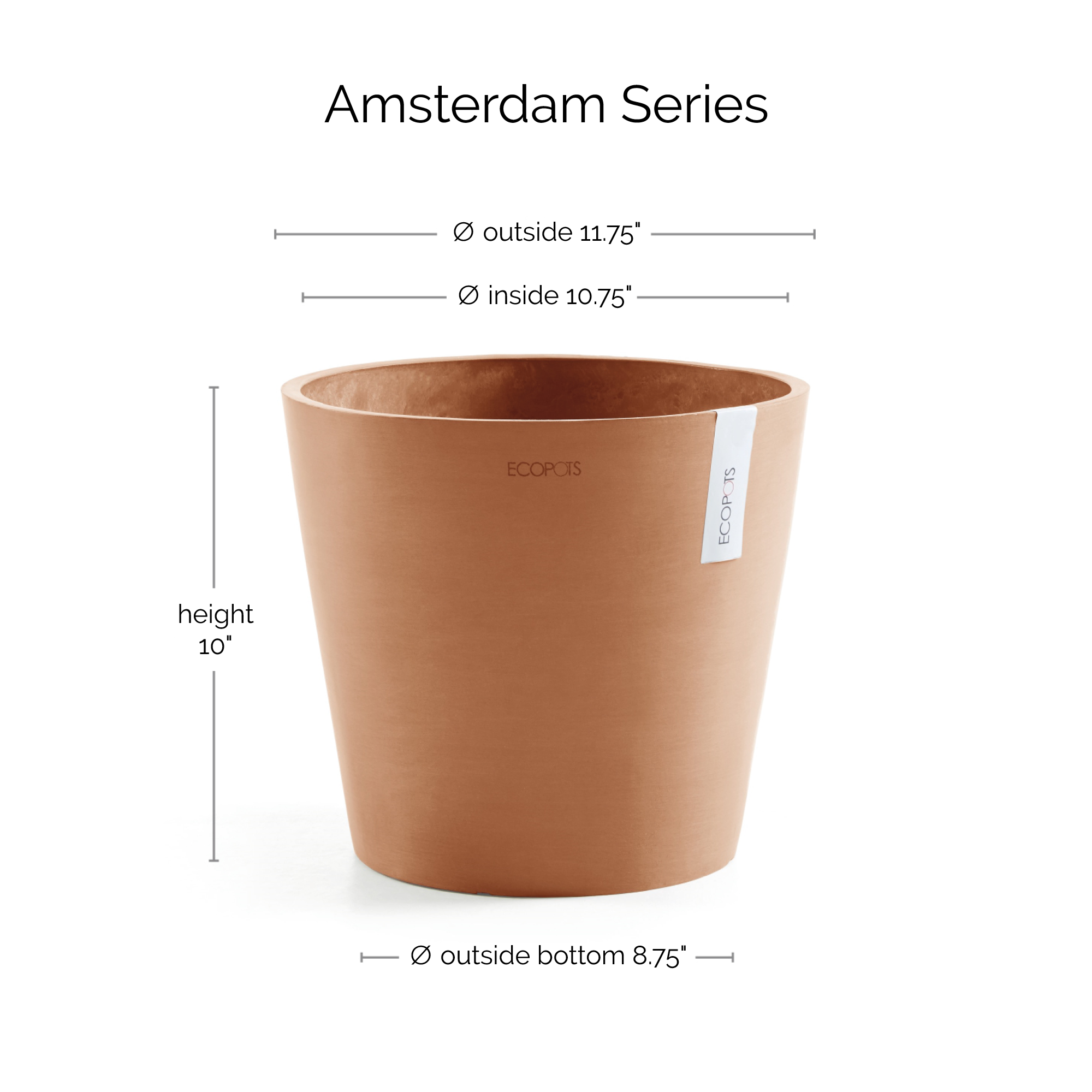 Ecopots Amsterdam Durable Modern Round In/Outdoor Recycled-Based Composite Flower Pot Planter