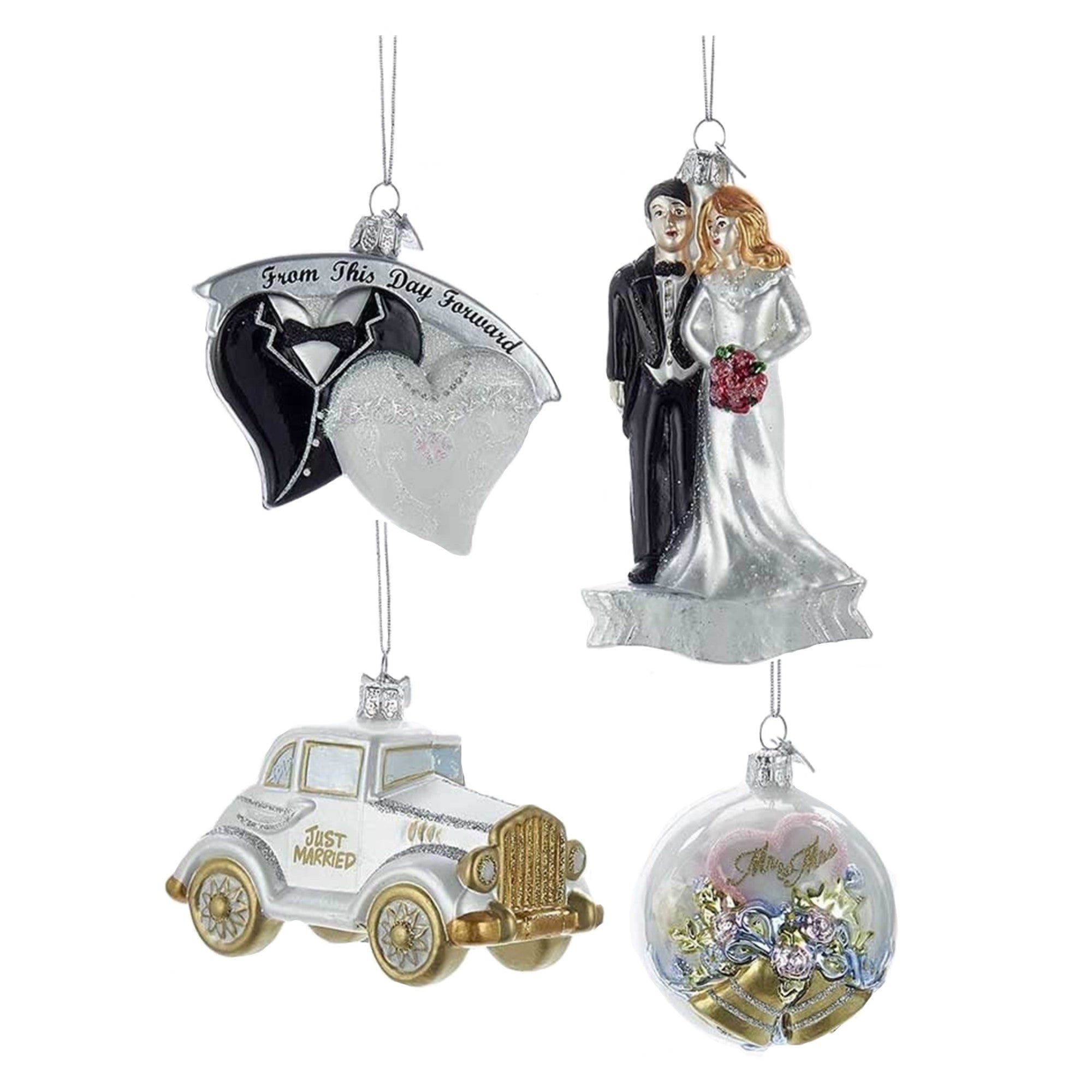 Kurt Adler Noble Gems™ Wedding Boxed Glass Ornaments, 4-Piece Box Set
