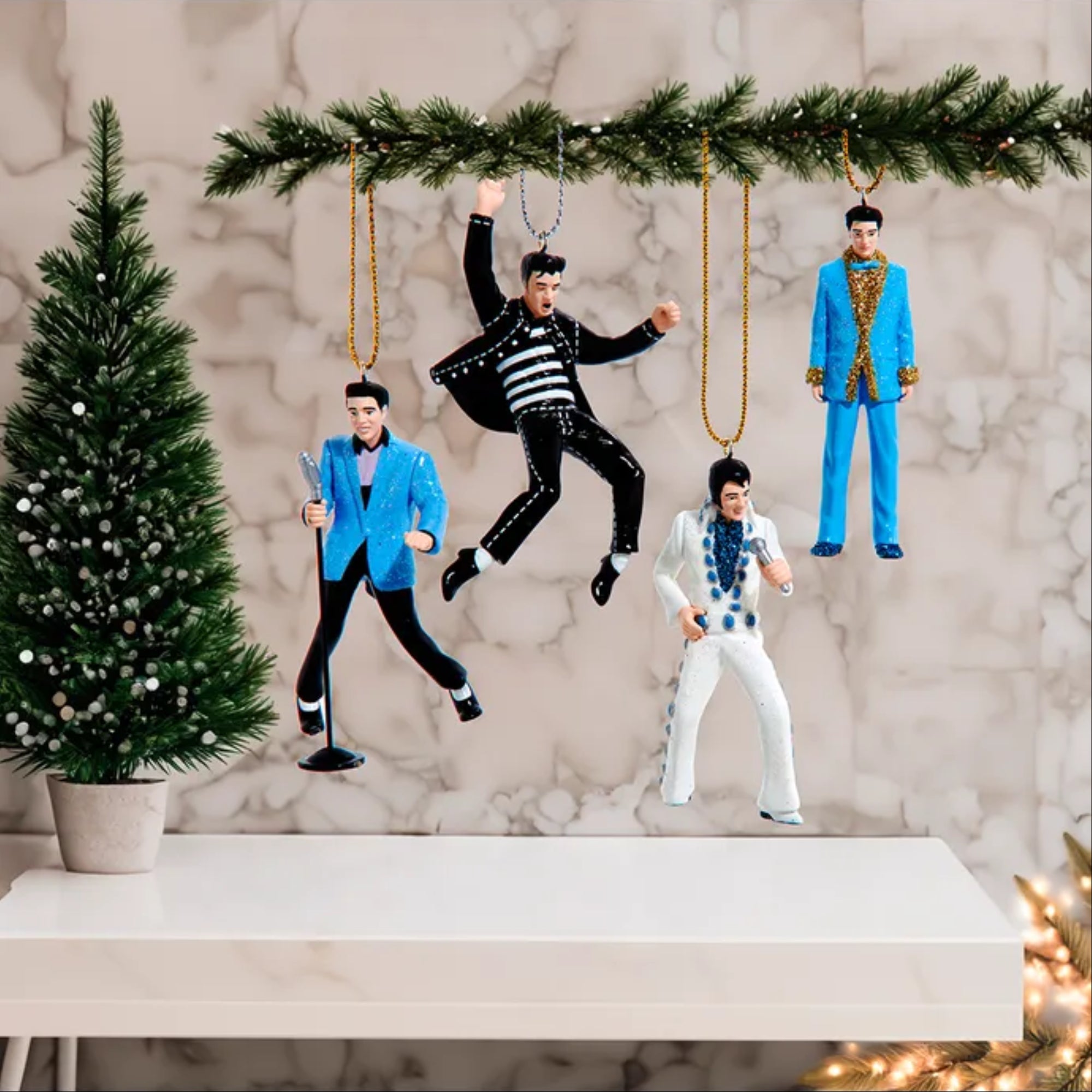 Kurt Adler Hanging Resin Miniature Elvis Presley Ornaments, 4-Piece Set
