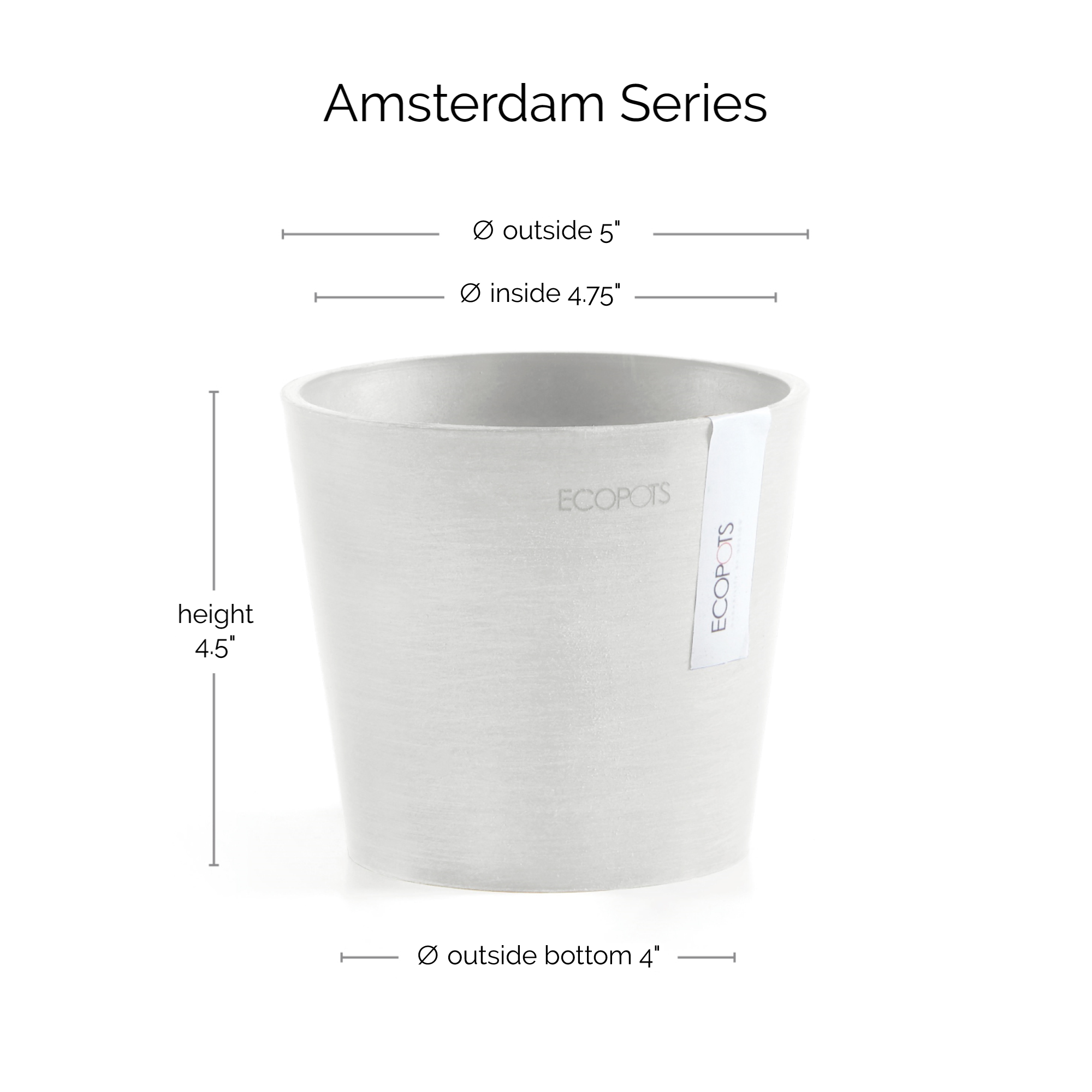 Ecopots Amsterdam Mini Durable Modern Round Recycled-Based Composite Flower Pot Planter