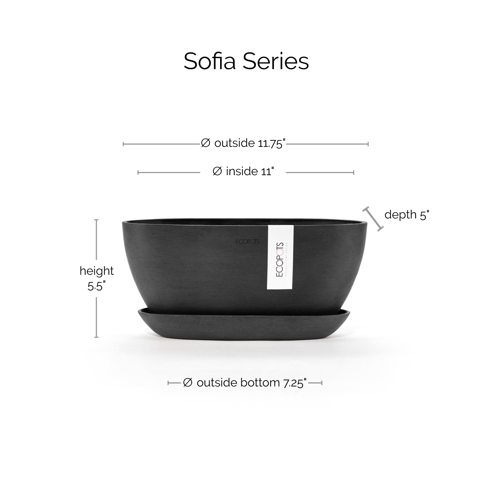 Ecopots Sofia Durable Modern Oval Indoor/Outdoor Recycled-Based Composite Flower Pot Planter w/ Water Reservoir