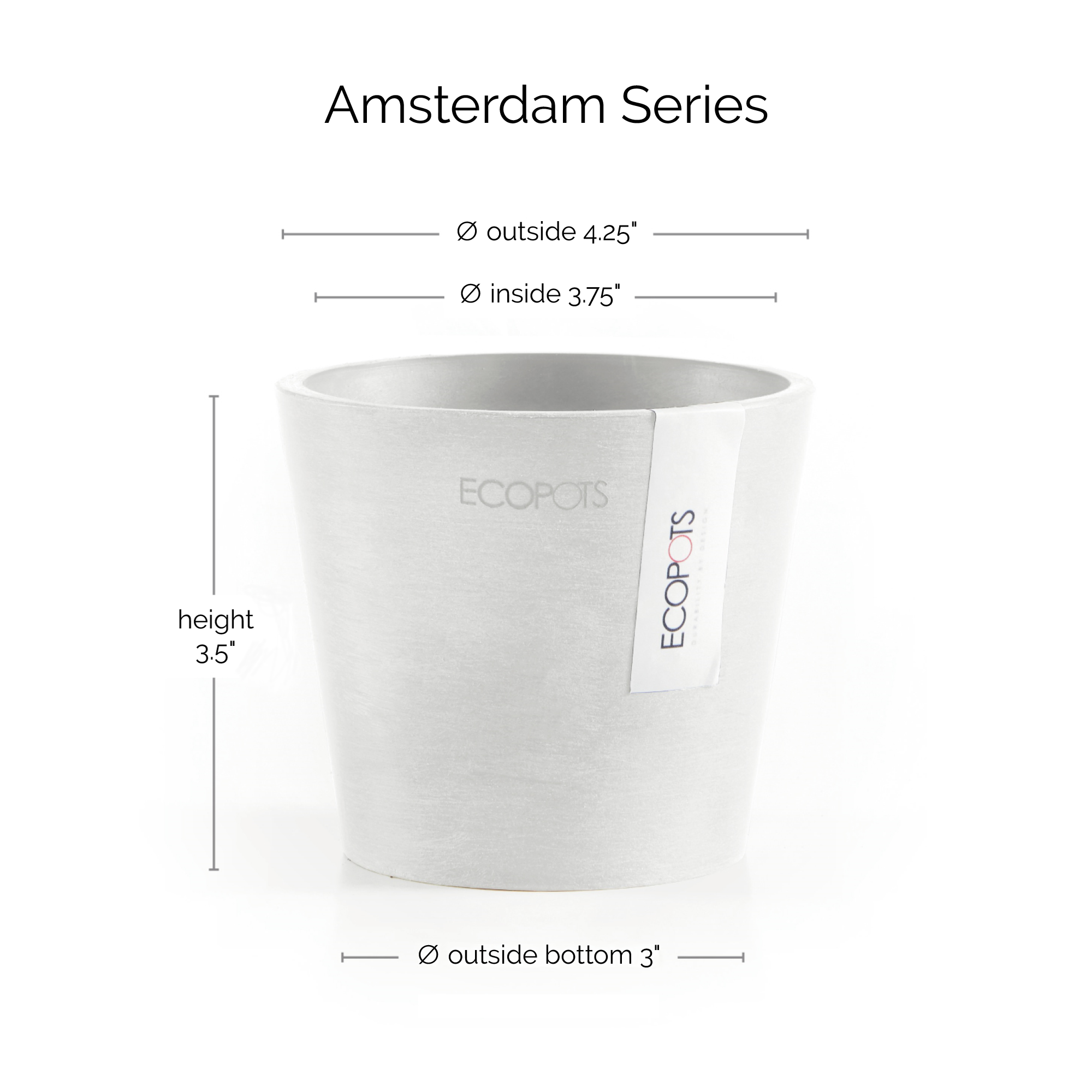 Ecopots Amsterdam Mini Durable Modern Round Recycled-Based Composite Flower Pot Planter