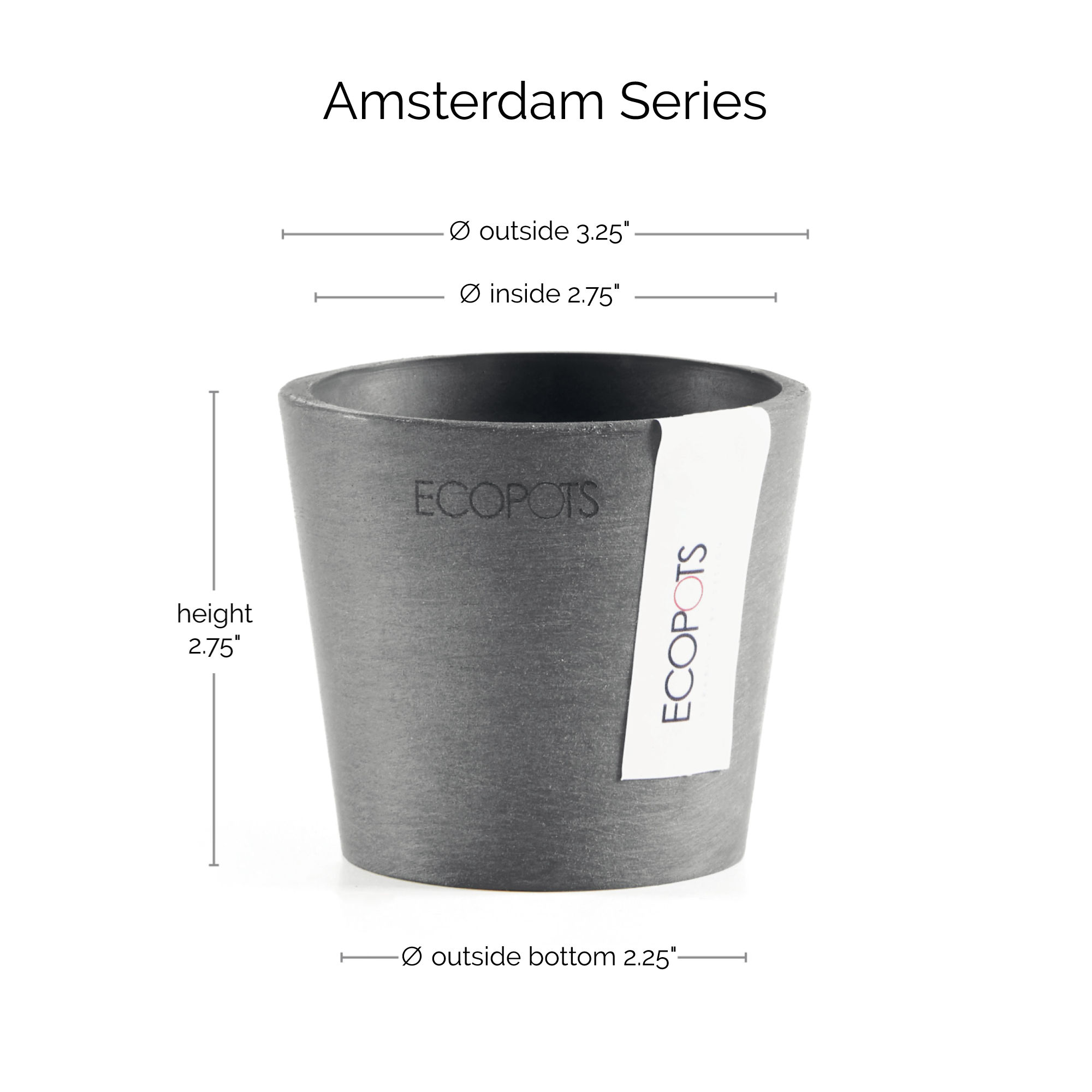 Ecopots Amsterdam Mini Durable Modern Round Recycled-Based Composite Flower Pot Planter
