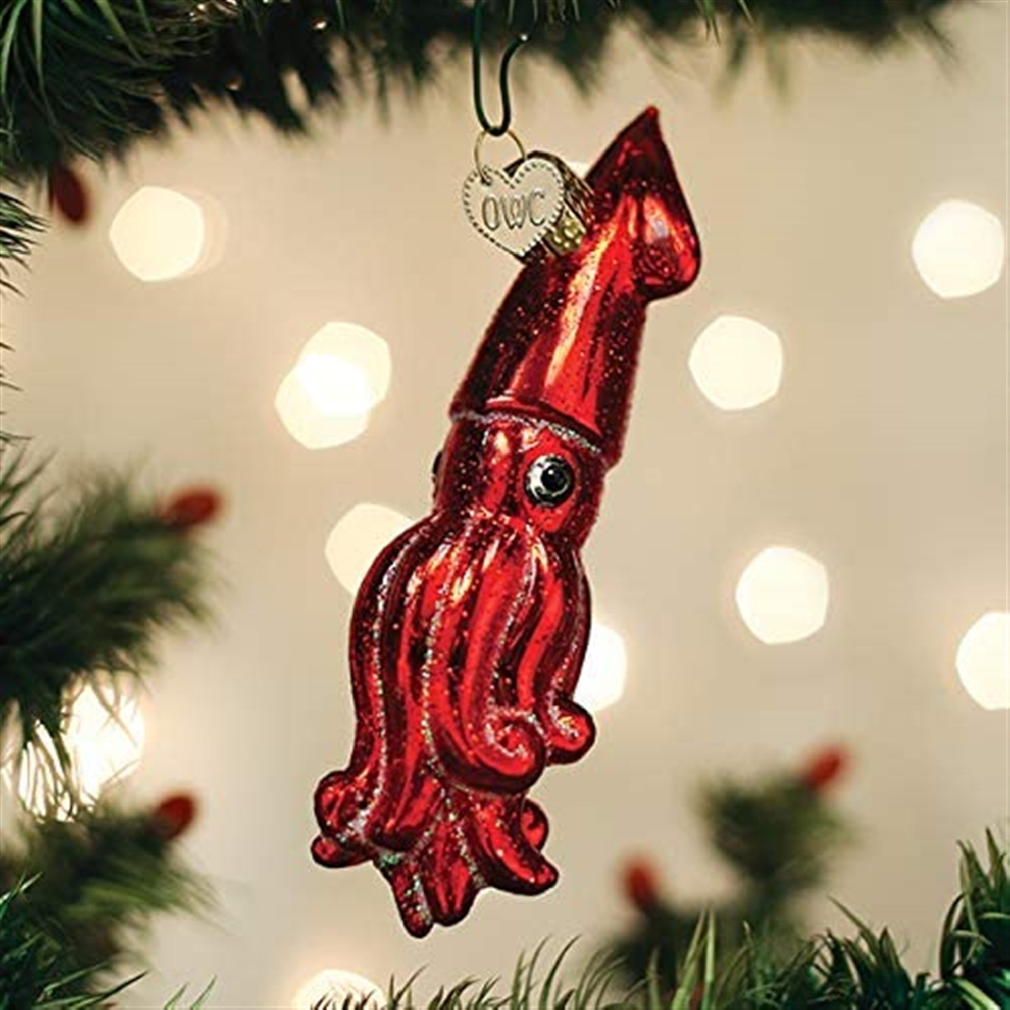 Old World Christmas Blown Glass Ornament for Christmas Tree, Red Squid