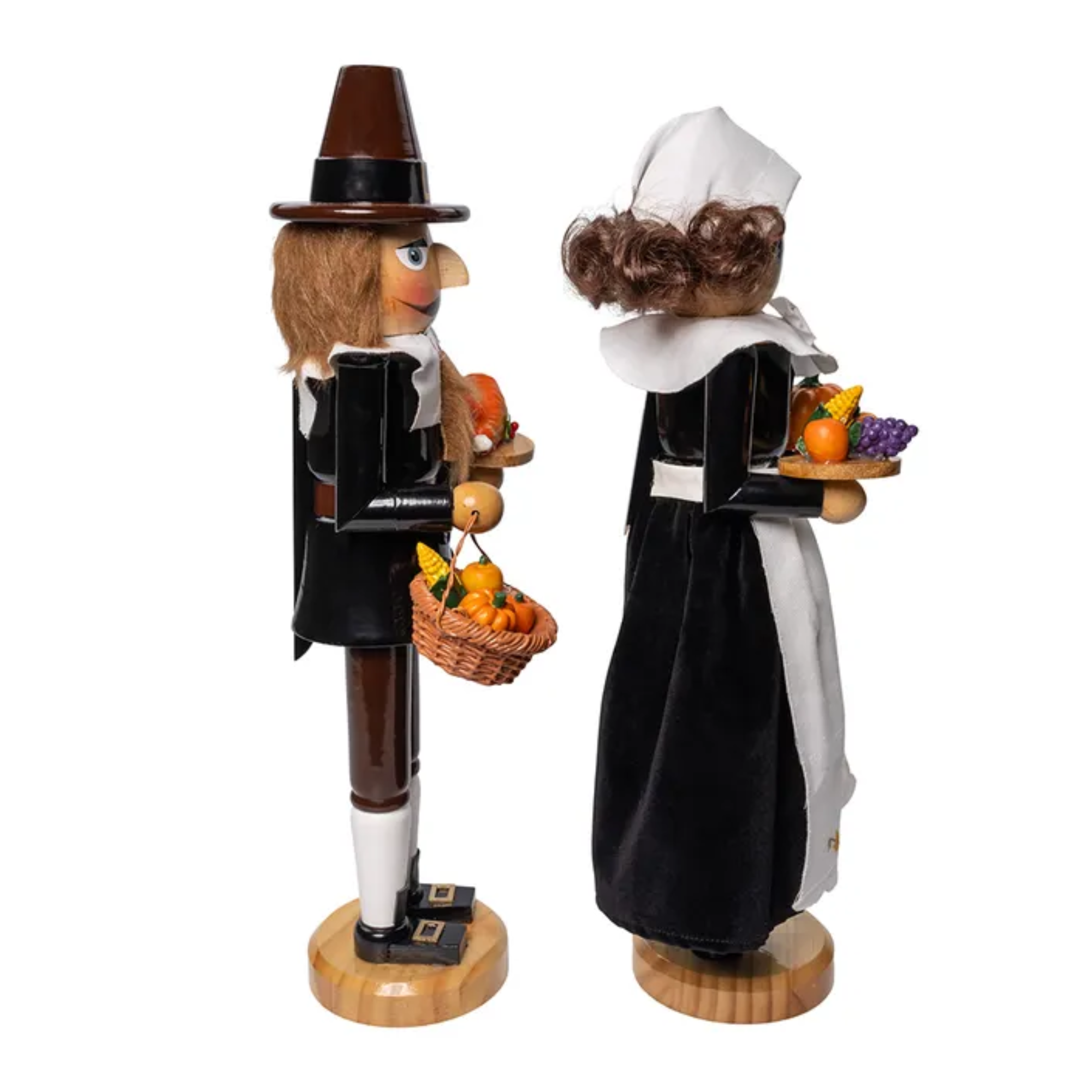 Kurt Adler Man and Women Pilgrim Wooden Nutcrackers, 2-Piece Set