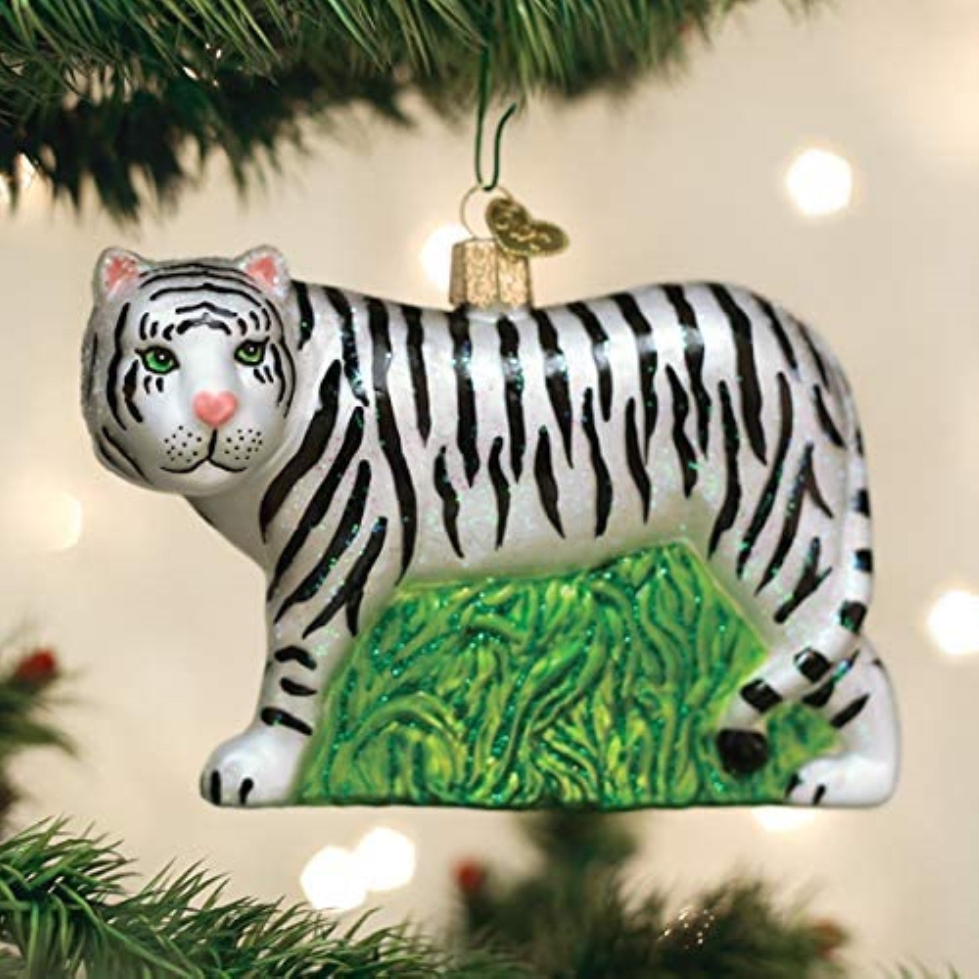 Old World Christmas Blown Glass Ornament for Christmas Tree, White Tiger