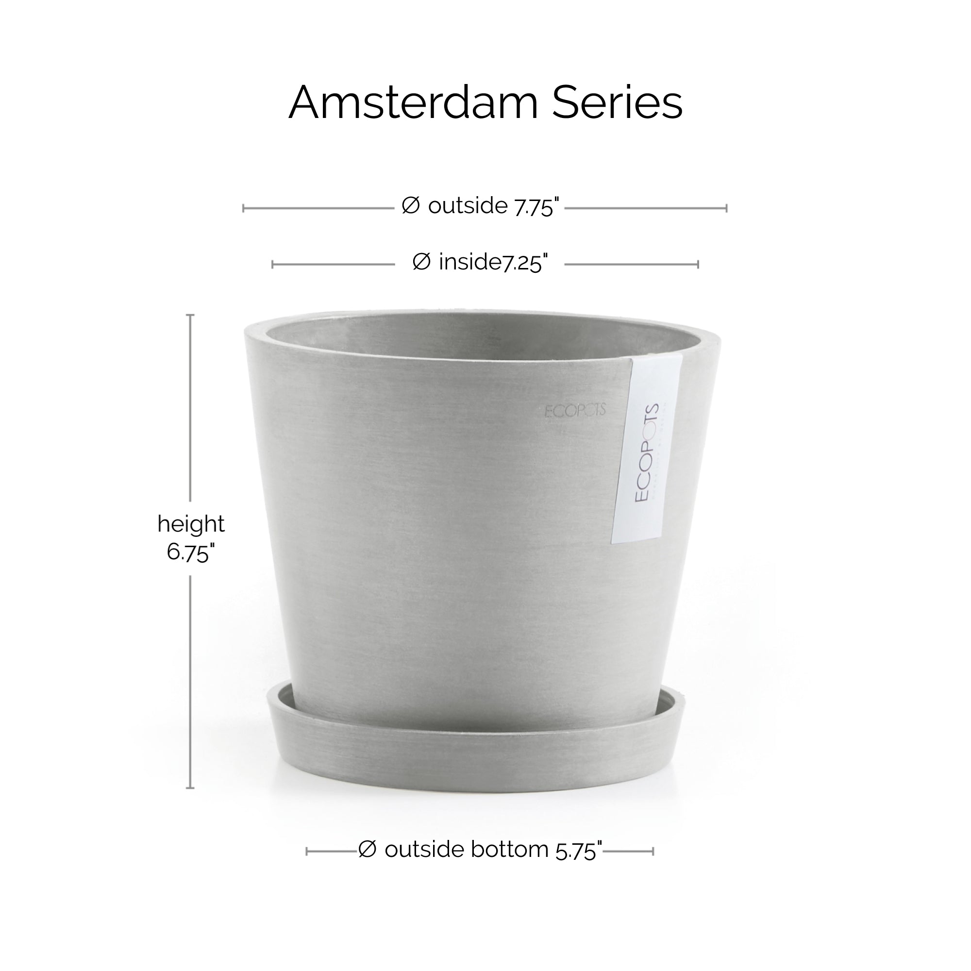 Ecopots Amsterdam Durable Modern Round In/Outdoor Recycled-Based Composite Flower Pot Planter