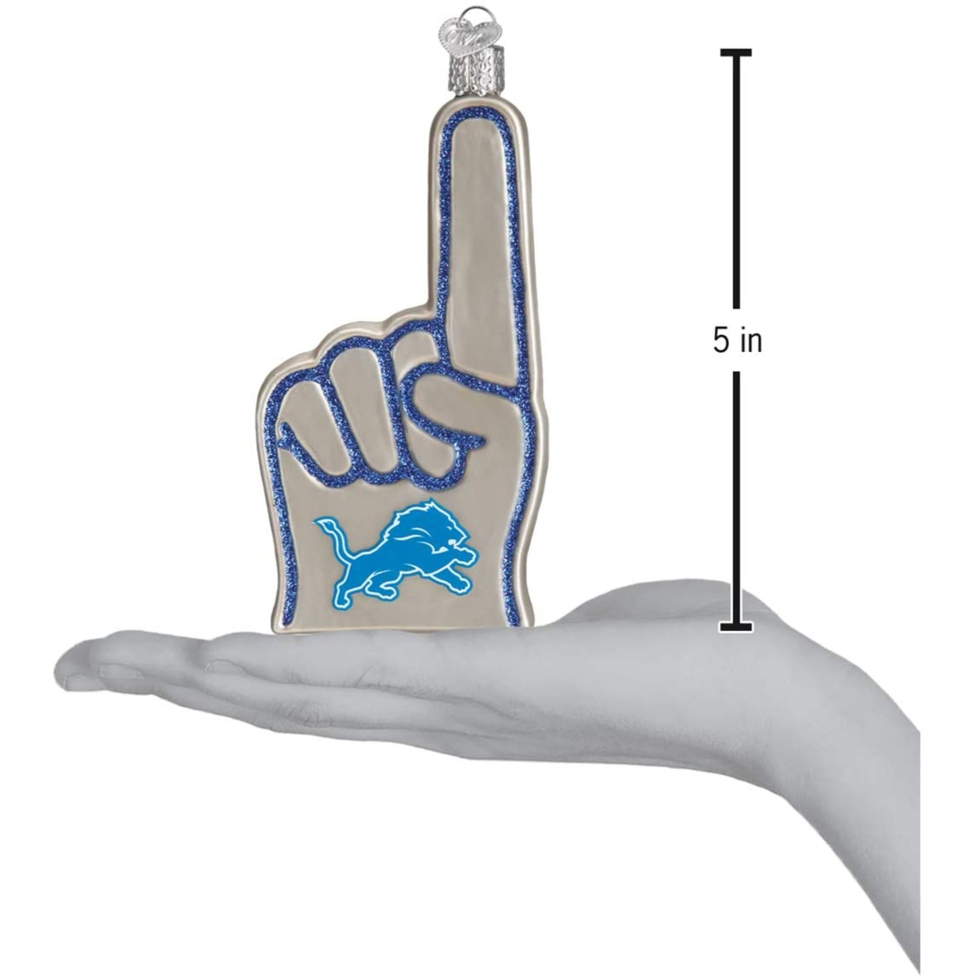 Old World Christmas Blown Glass Ornament for Christmas Tree, Detroit Lions Foam Finger