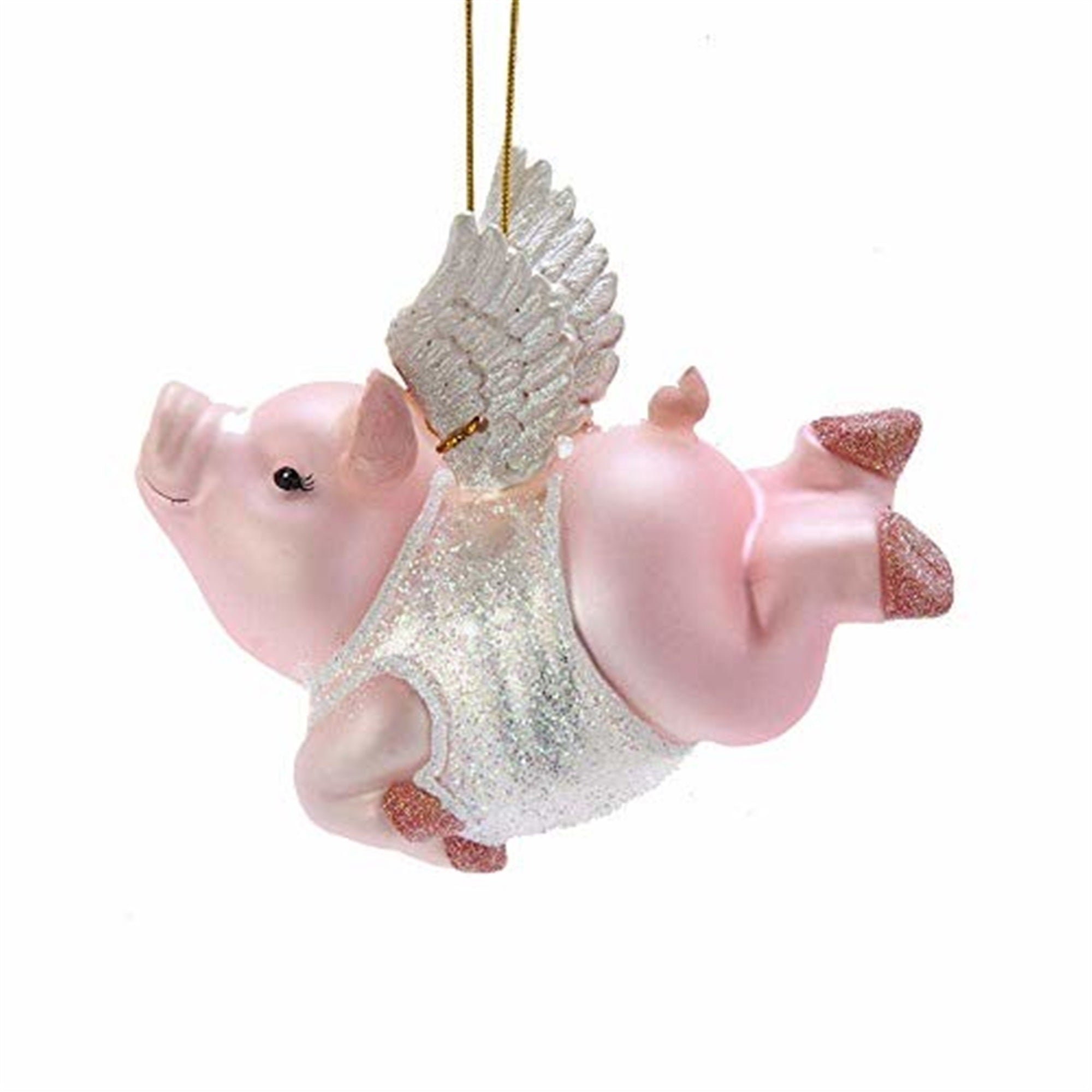 Kurt Adler Noble Gems Glass Ornament for Christmas Tree, Flying Pig with Wings
