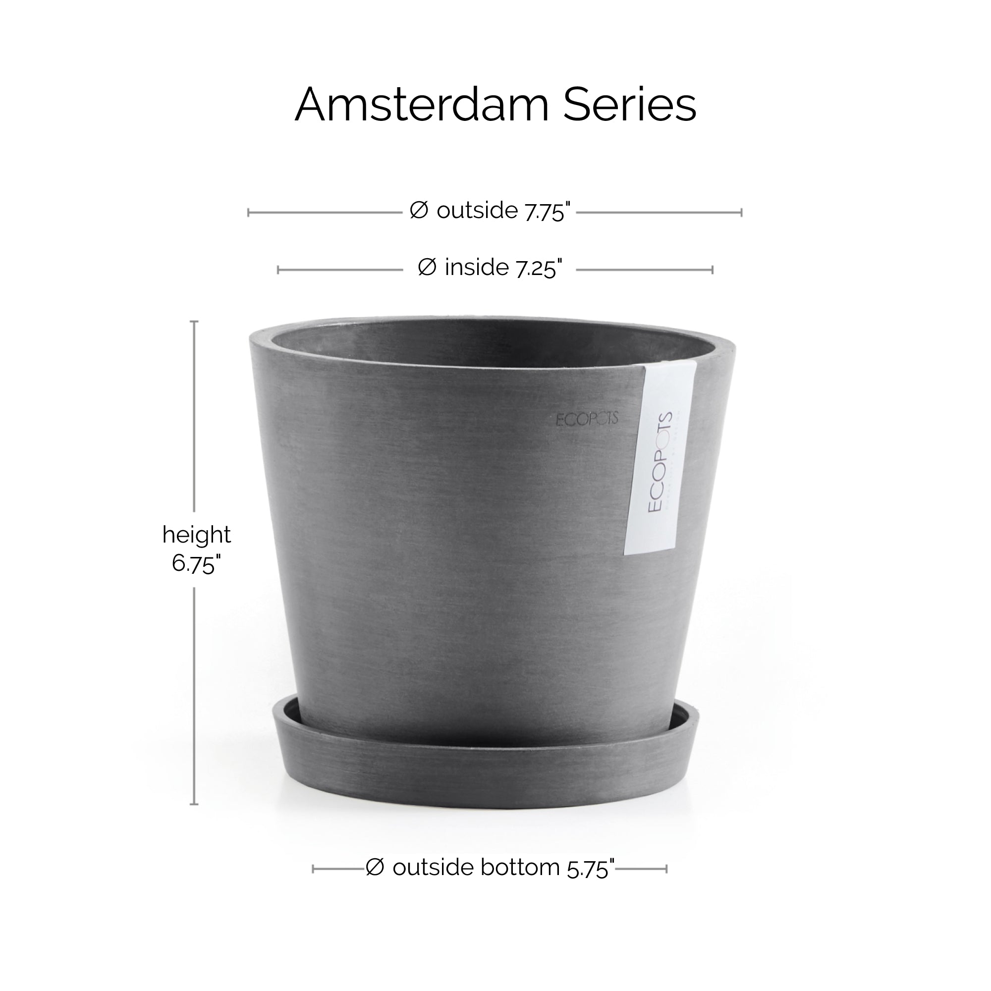 Ecopots Amsterdam Durable Modern Round In/Outdoor Recycled-Based Composite Flower Pot Planter