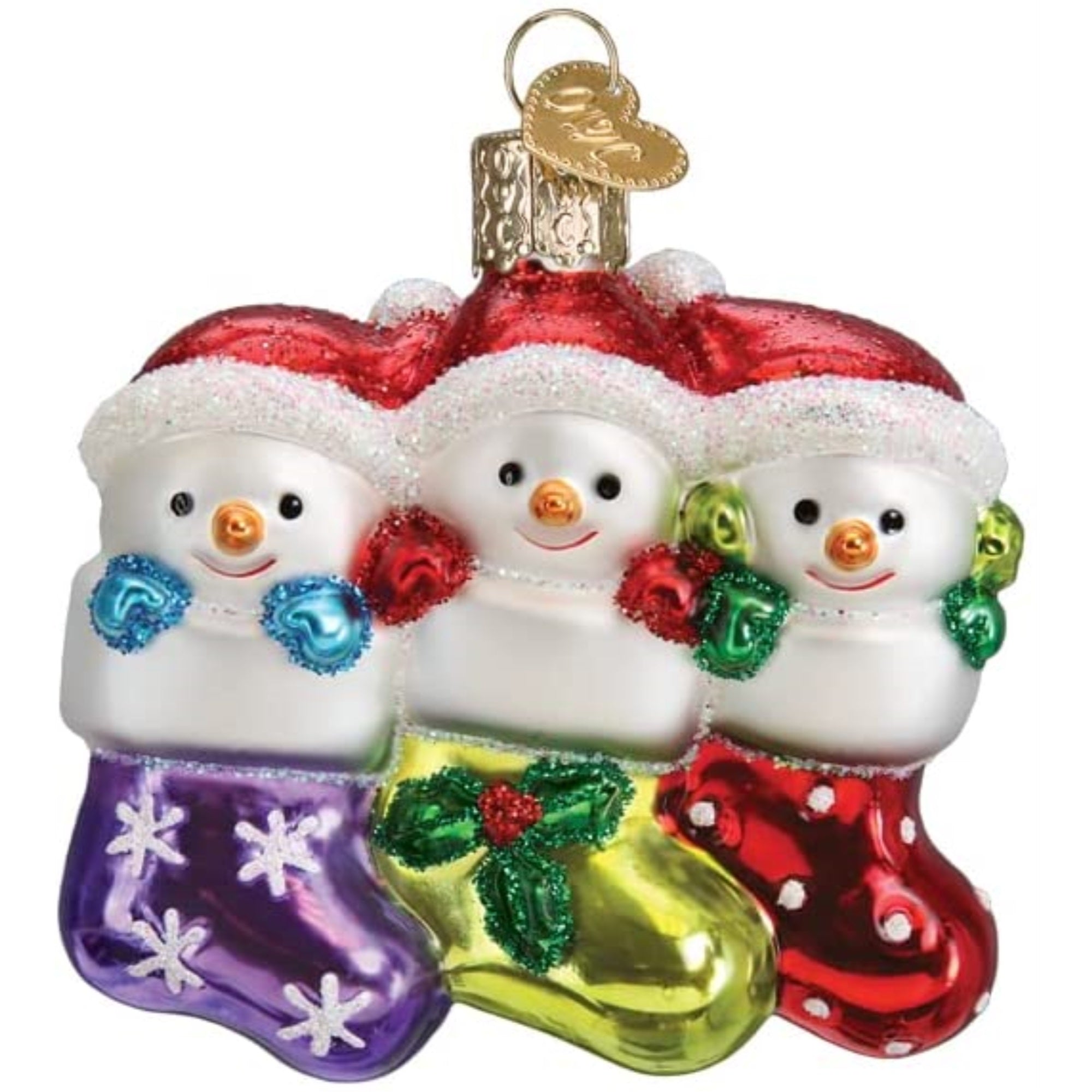 Old World Christmas Blown Glass Ornament for Christmas Tree, Snow Family of 3