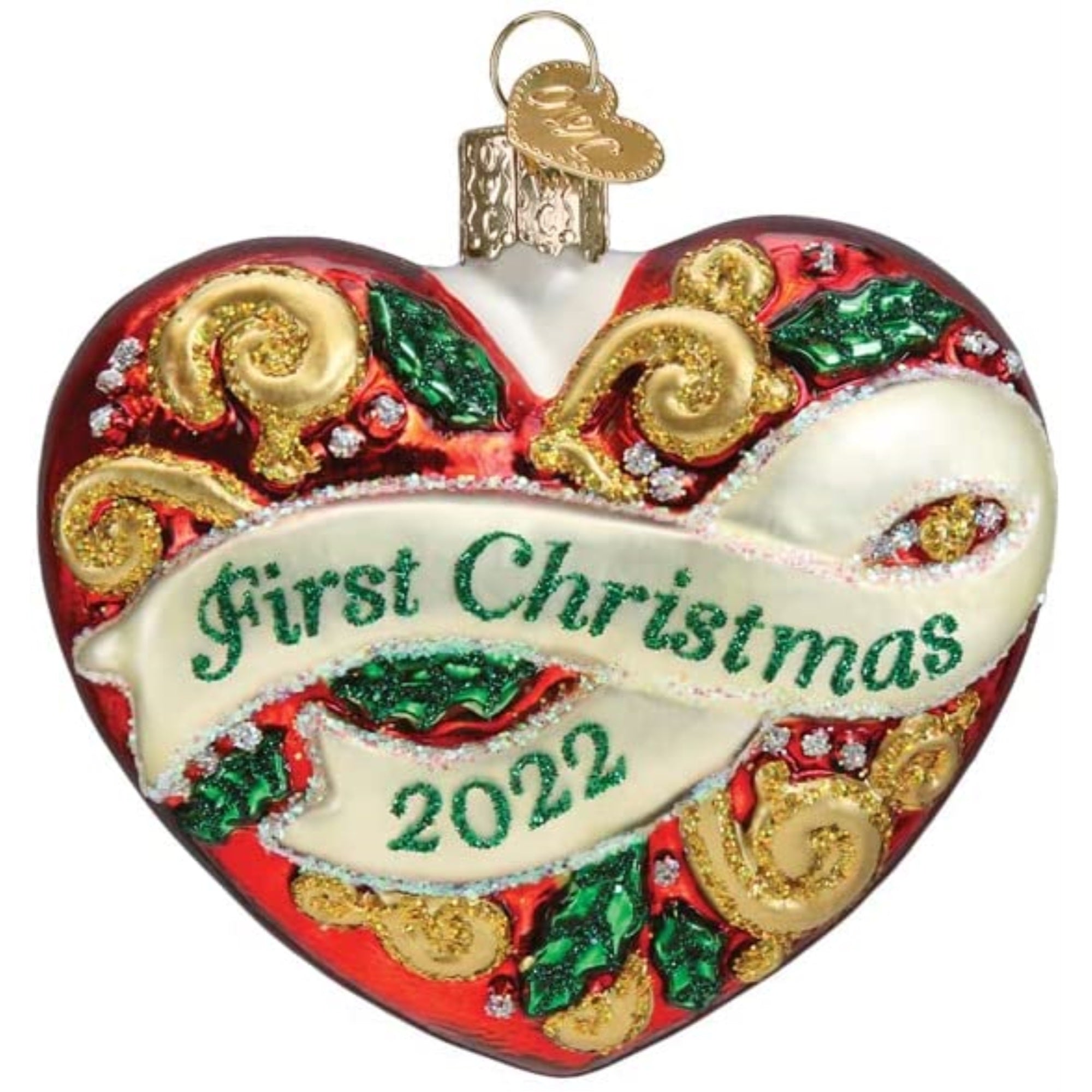 Old World Christmas Blown Glass Ornament for Christmas Tree, First Christmas 2022 Heart